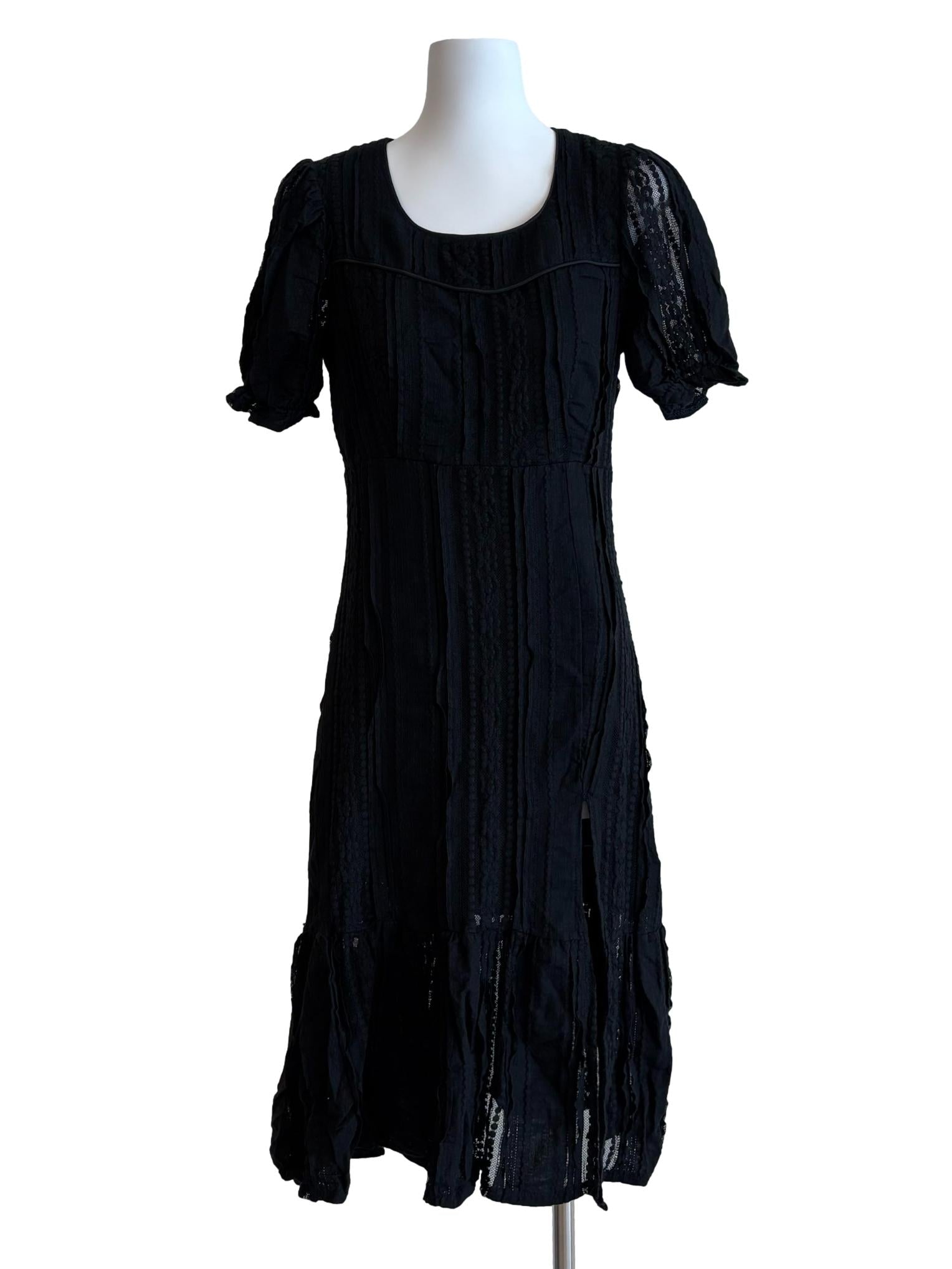 Soft Black Textured Cotton Fitted Dress