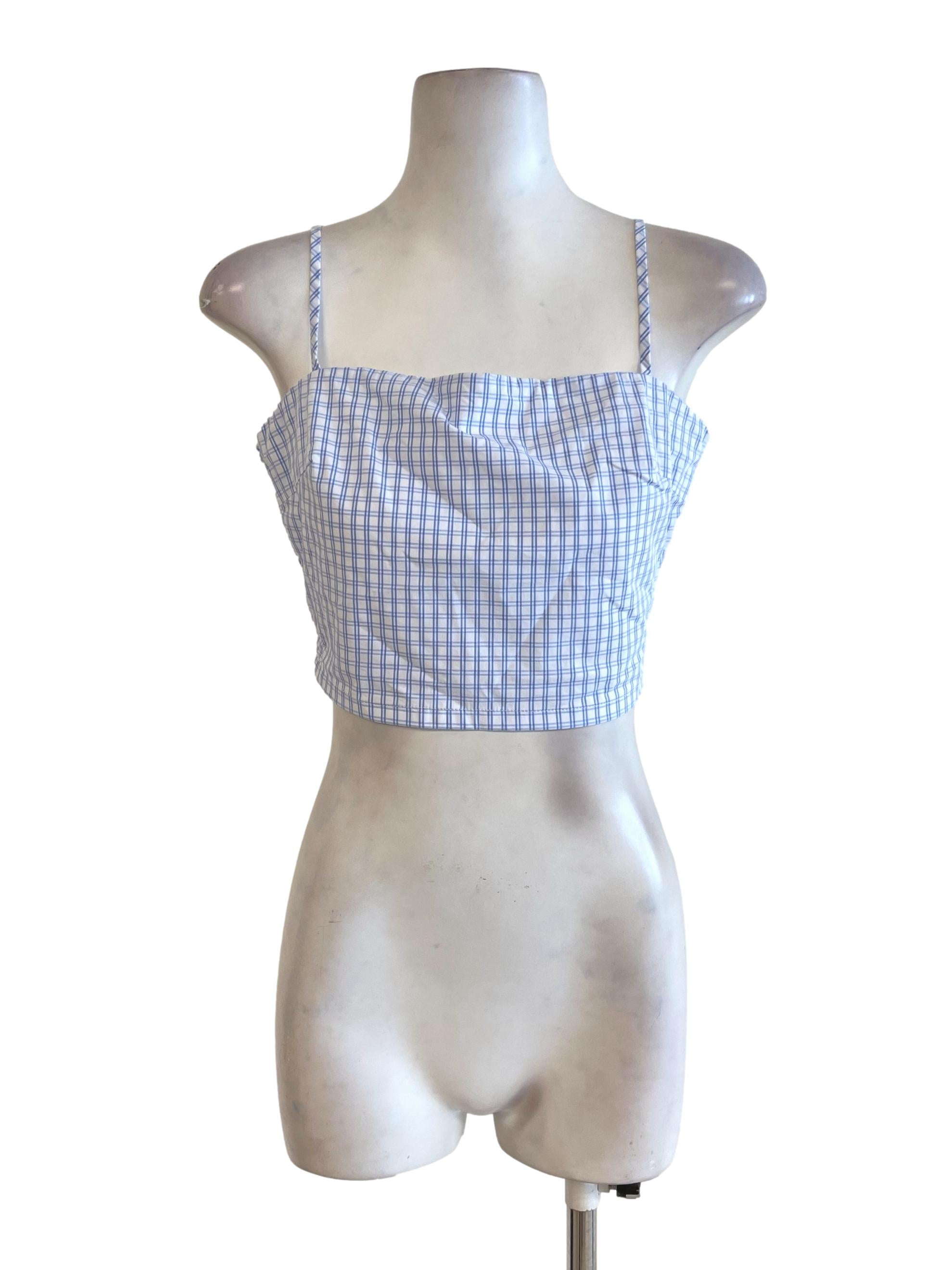 Blue Plaid Spaghetti Strap Crop Top TCL