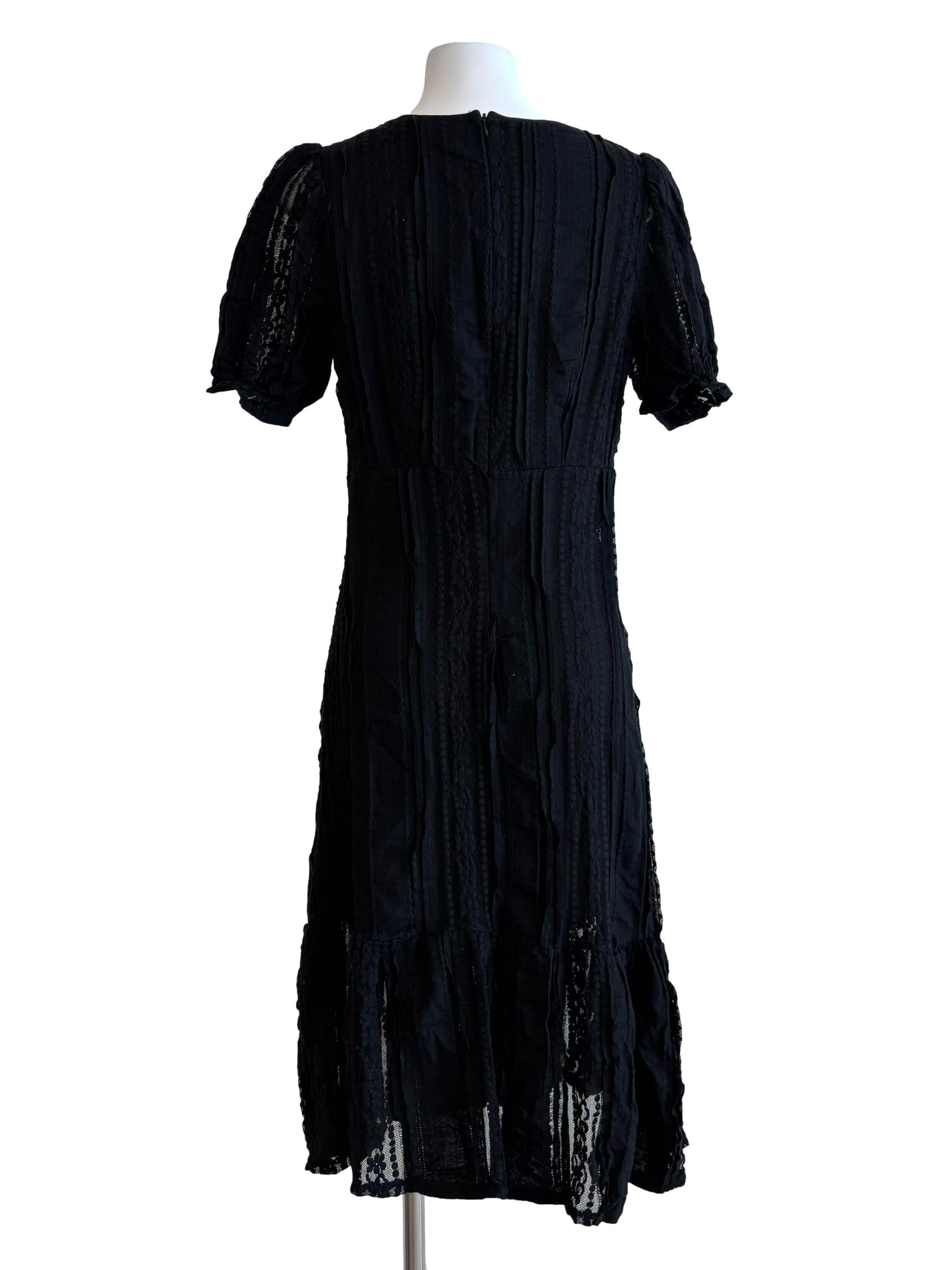 Soft Black Textured Cotton Fitted Dress