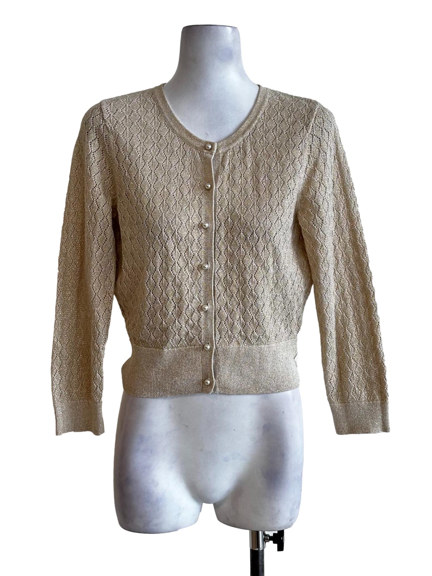 Macaroon Beige Knitted Shimmer Cardigans