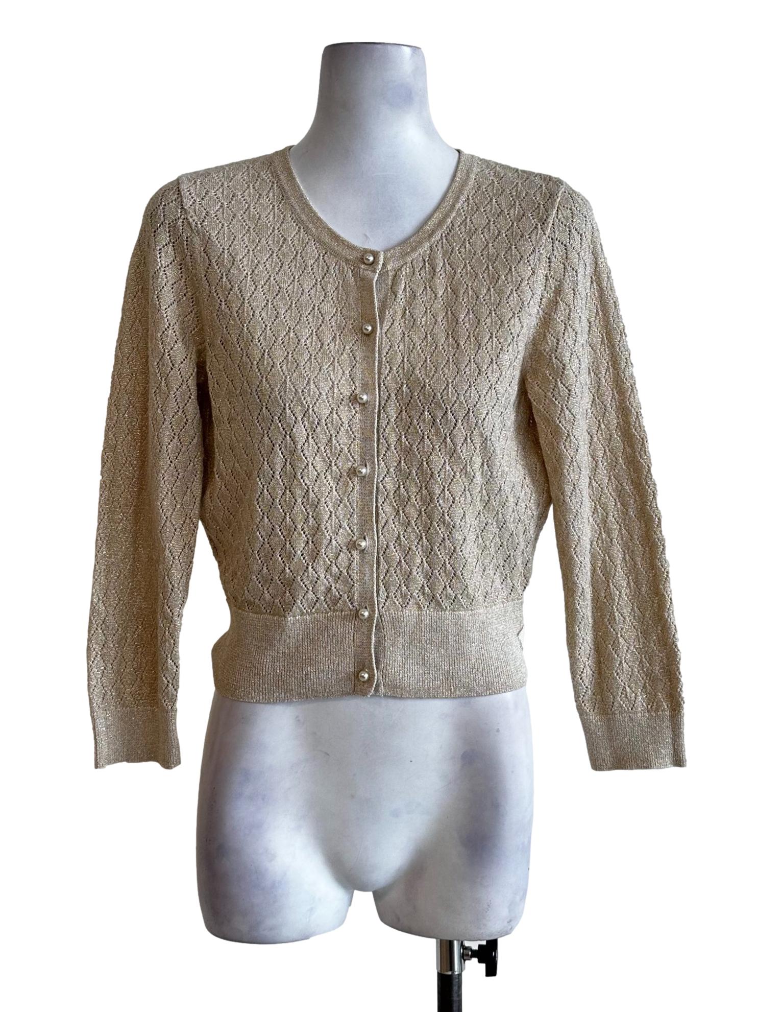 Macaroon Beige Knitted Shimmer Cardigans