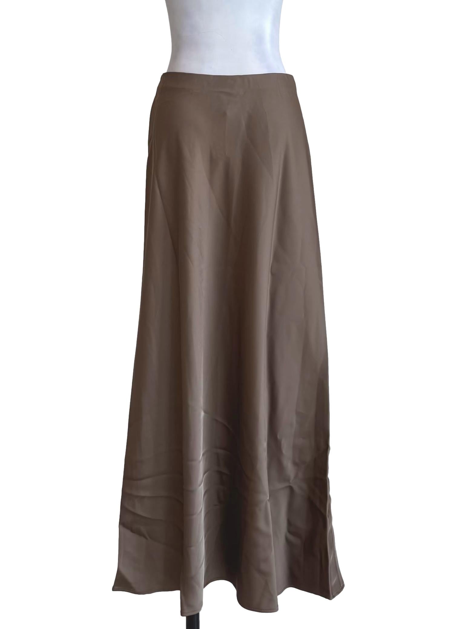 Brown Satin-Finish Slip Skirt OSN