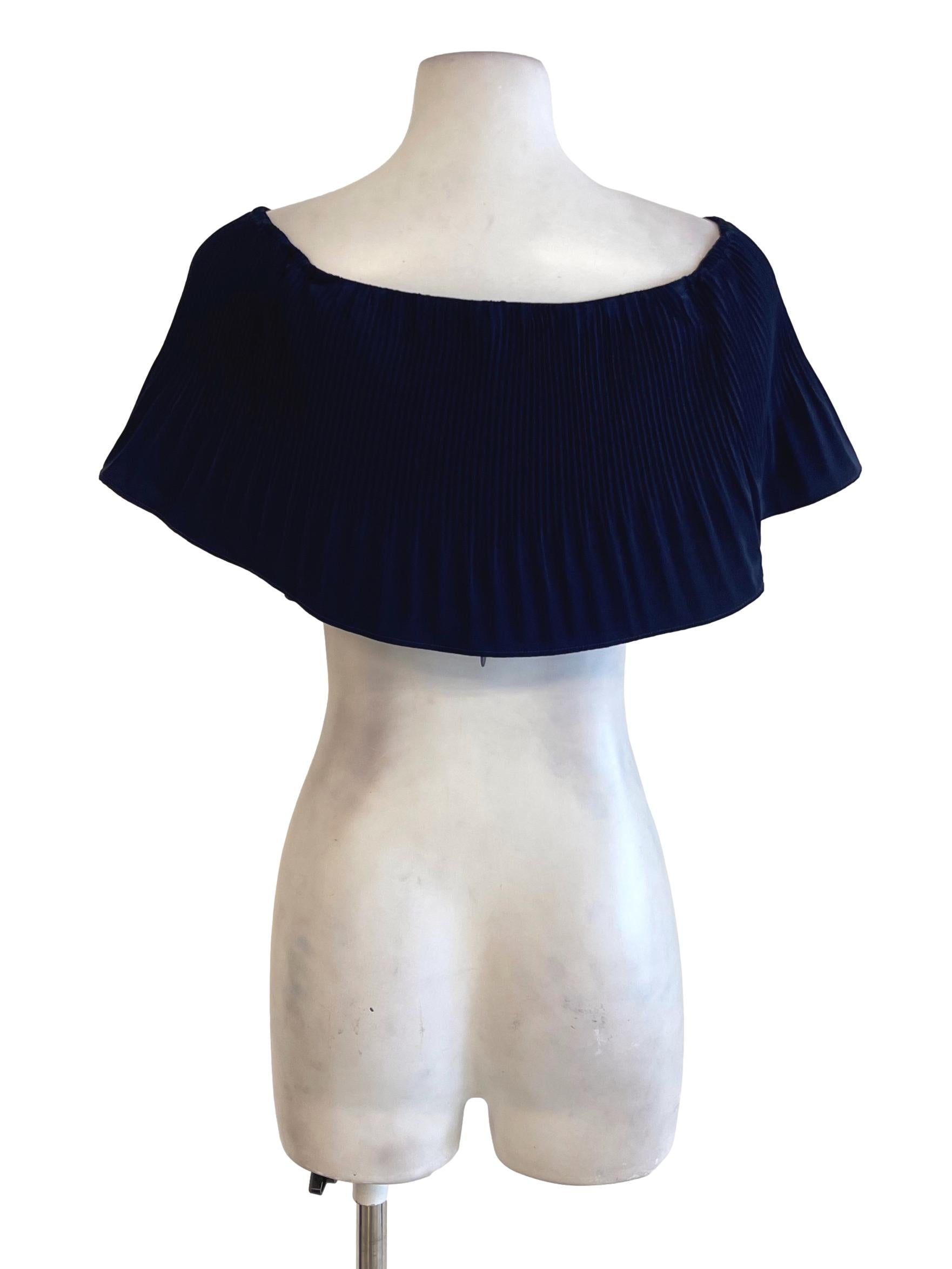 Navy Blue Pleated Off Shoulder Crop Top