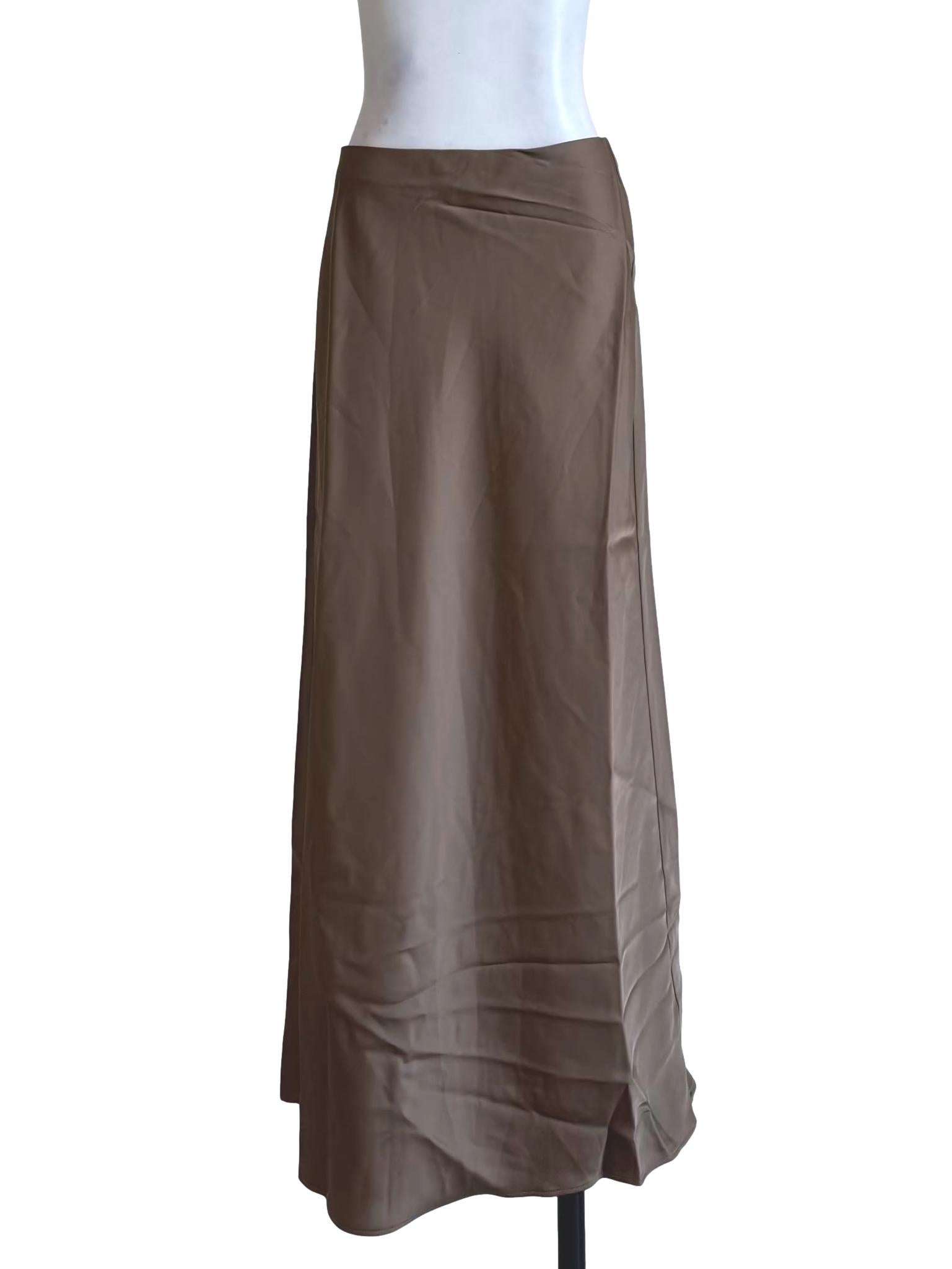Brown Satin-Finish Slip Skirt OSN
