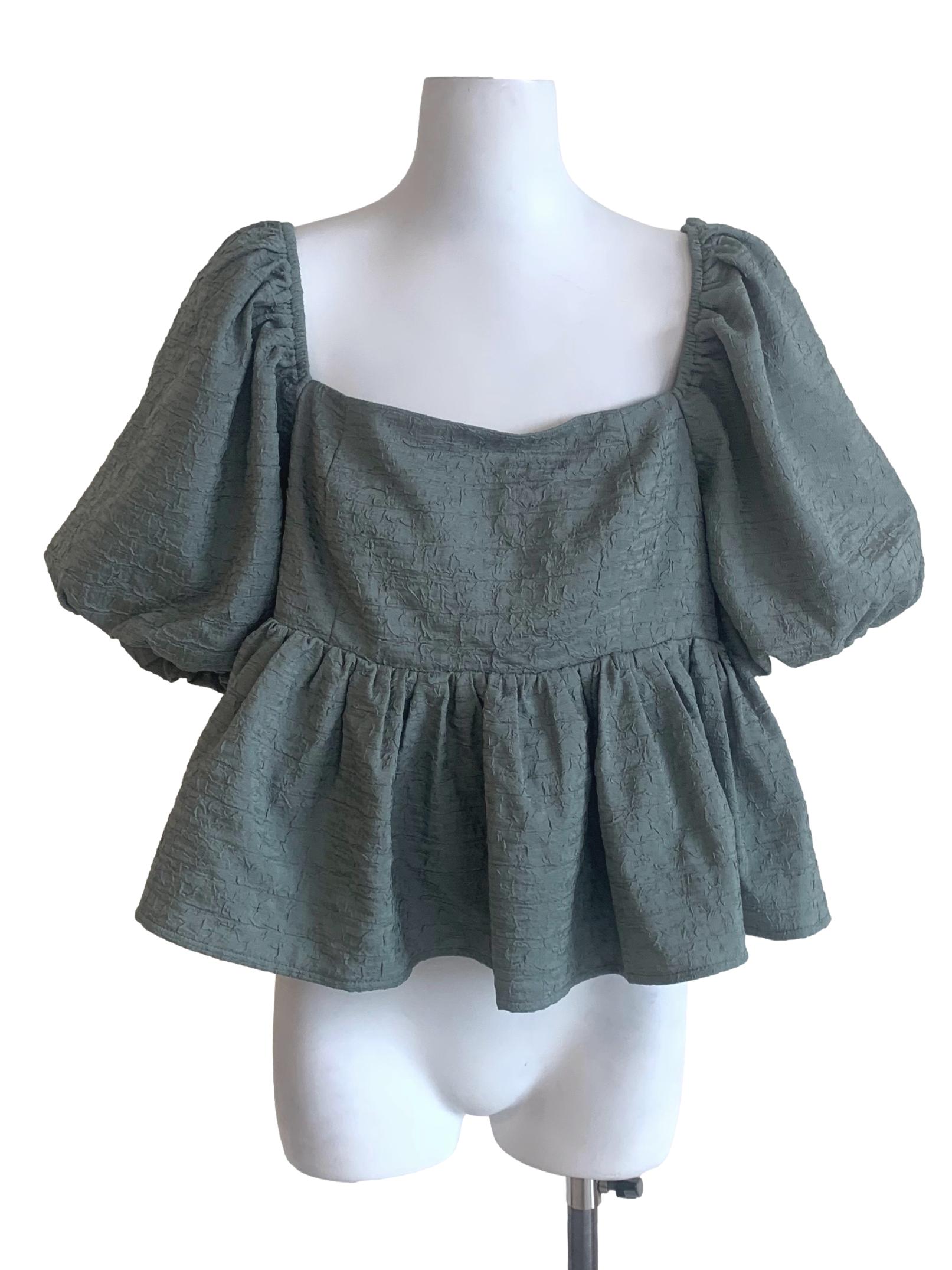 Sage Green Puff Sleeves Top