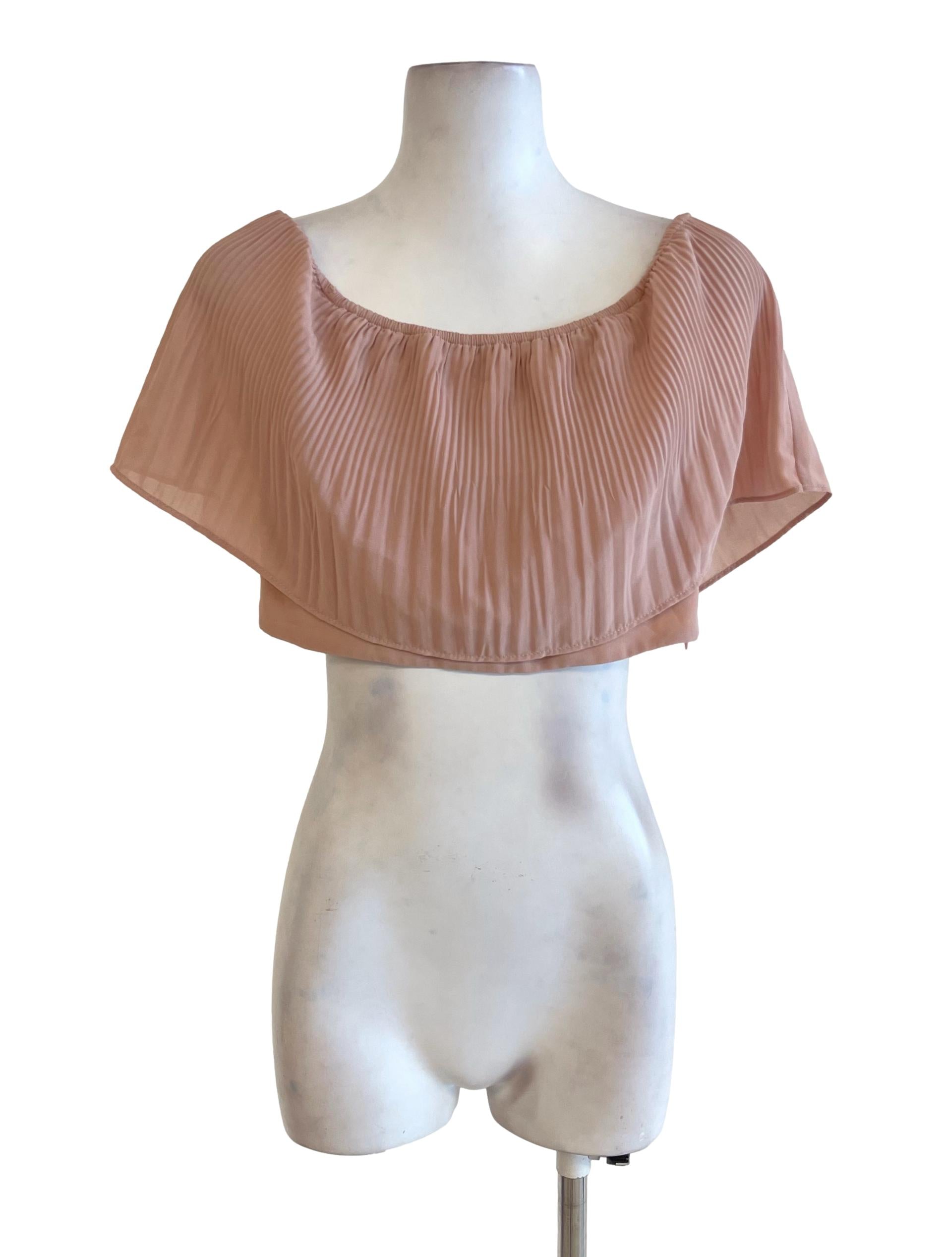 Peachy Pink Pleated Off Shoulder Crop Top