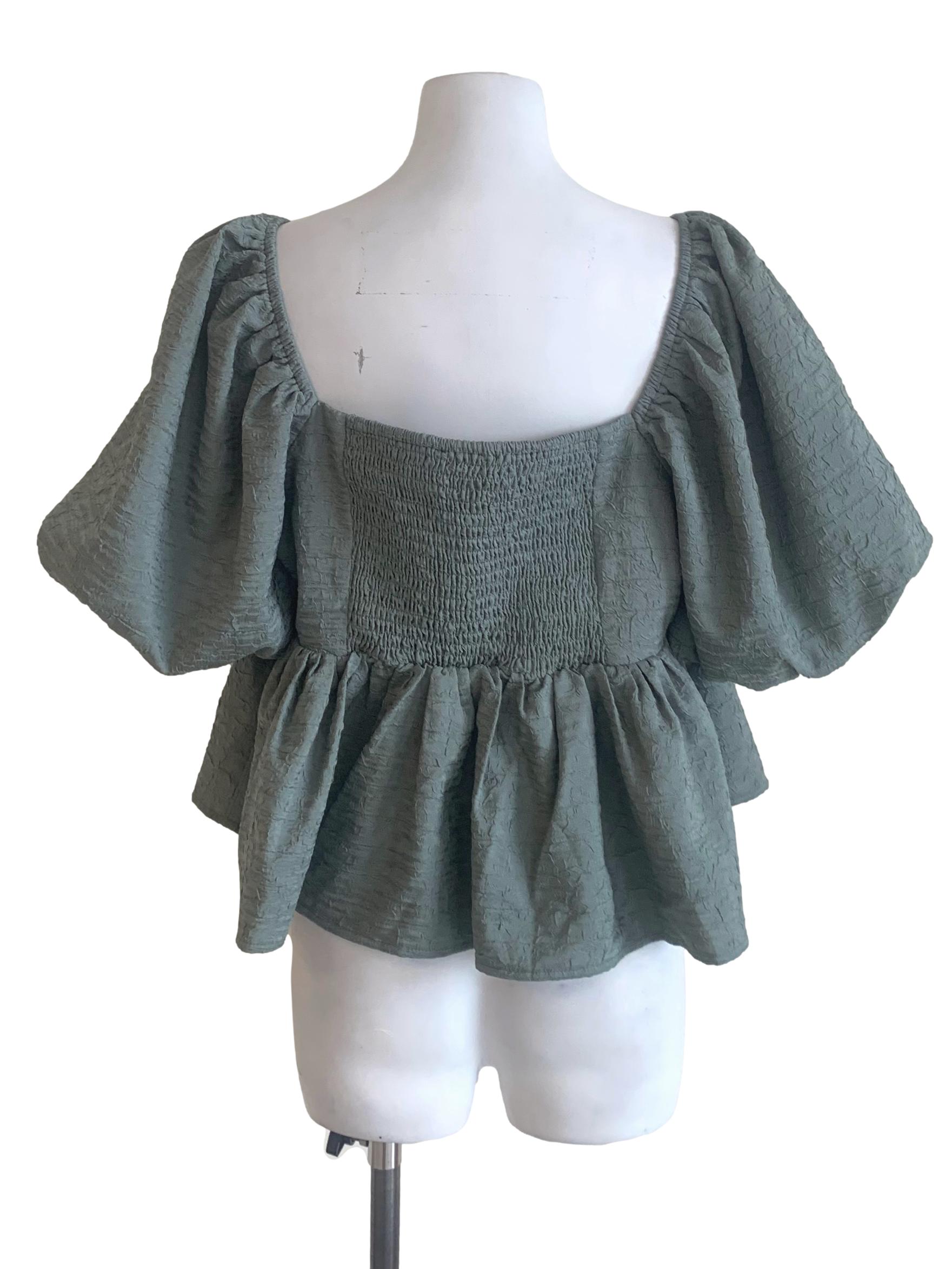 Sage Green Puff Sleeves Top