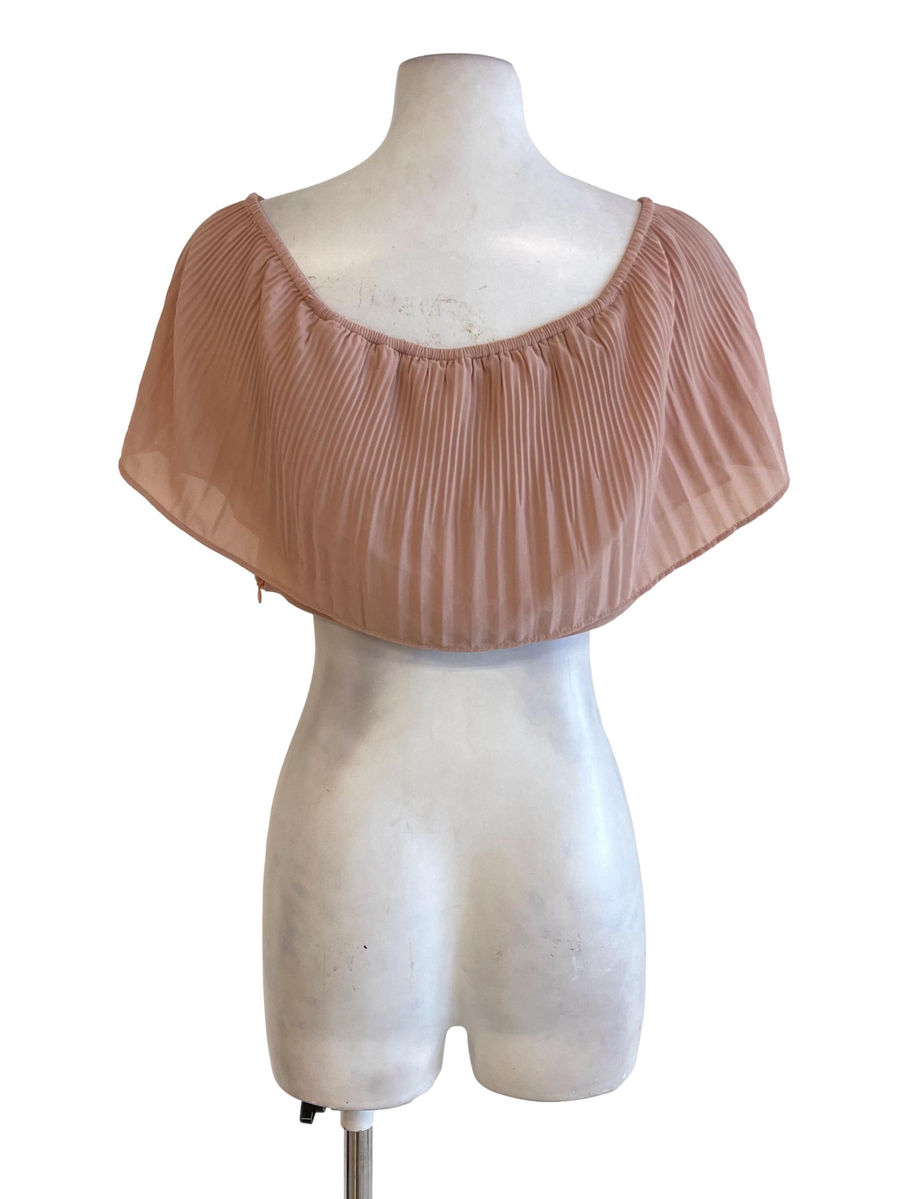 Peachy Pink Pleated Off Shoulder Crop Top