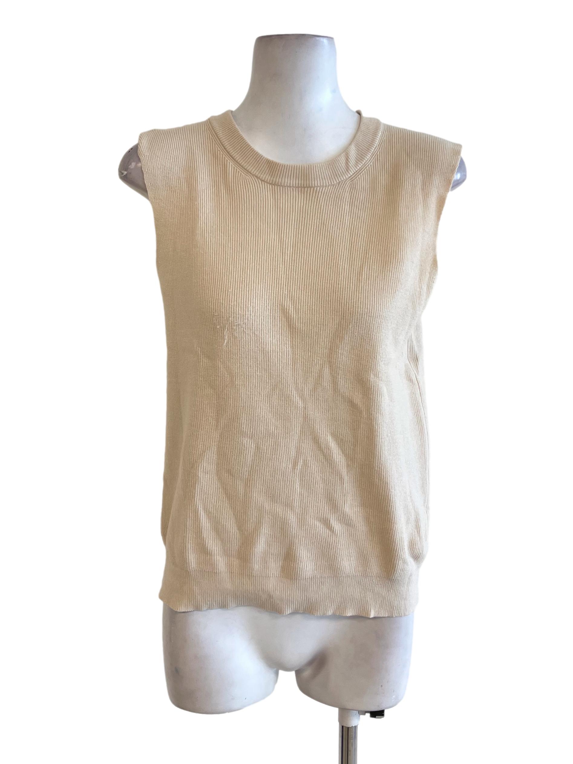 Cream Crew Neck Knitted Vest TWL