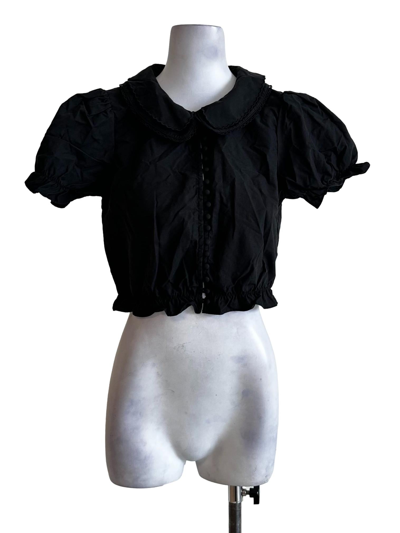 Black Collar Button Tops