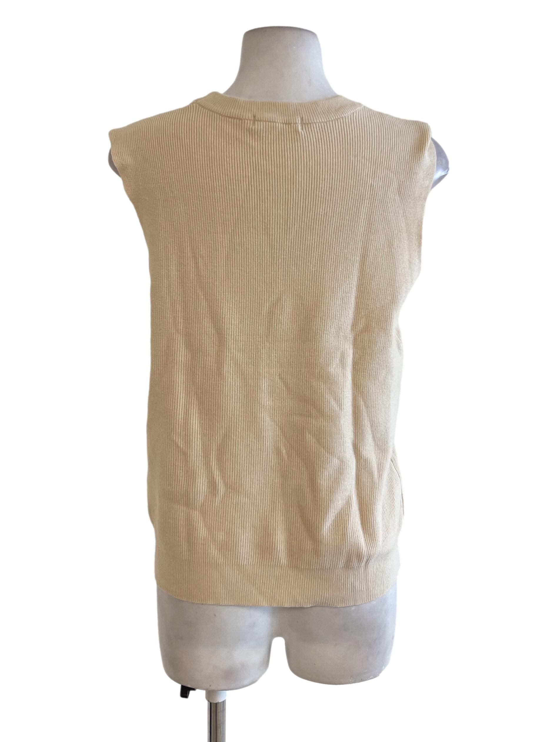 Cream Crew Neck Knitted Vest TWL