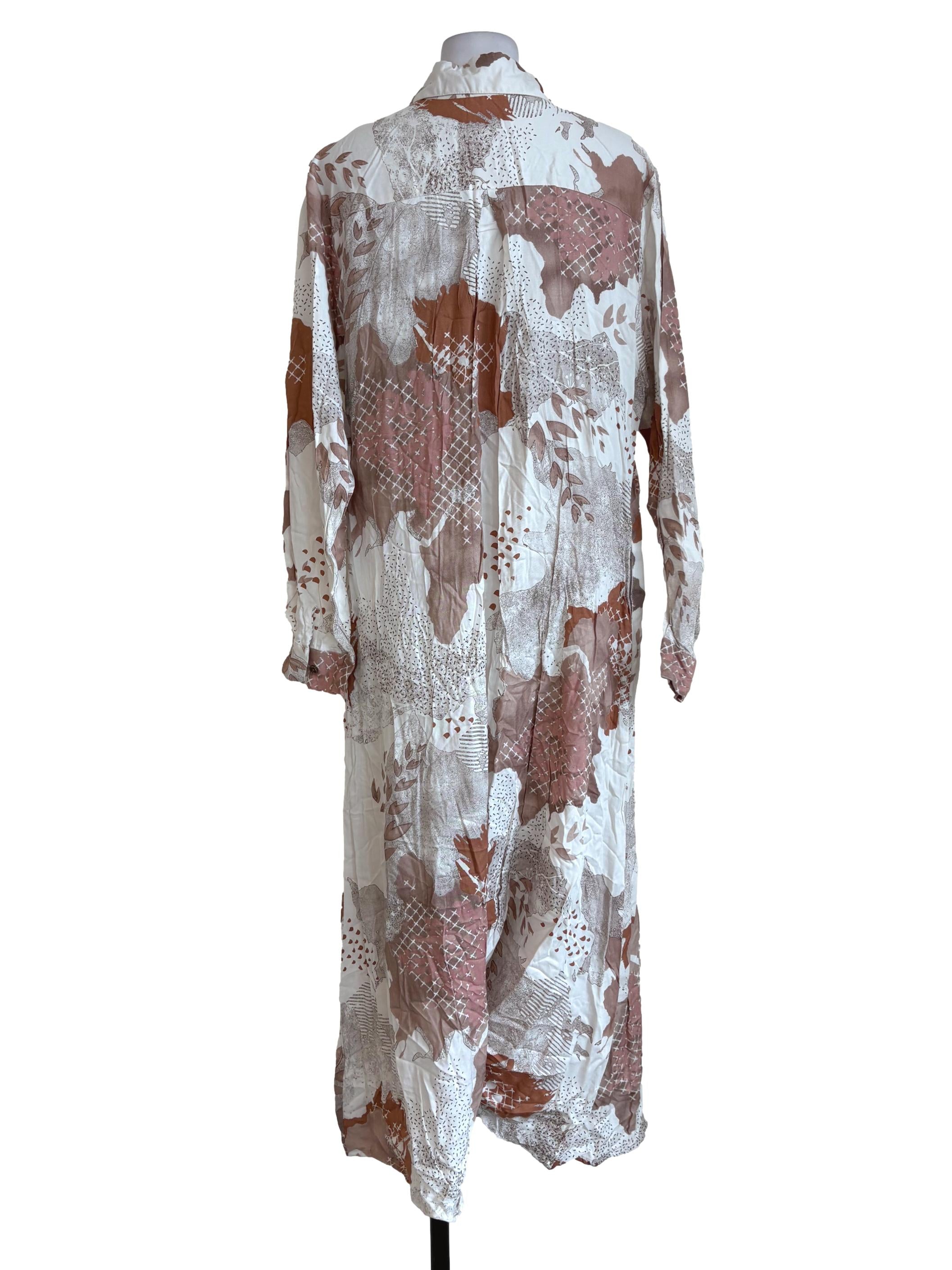 Beige Abstract Buttoned Shirt Dress