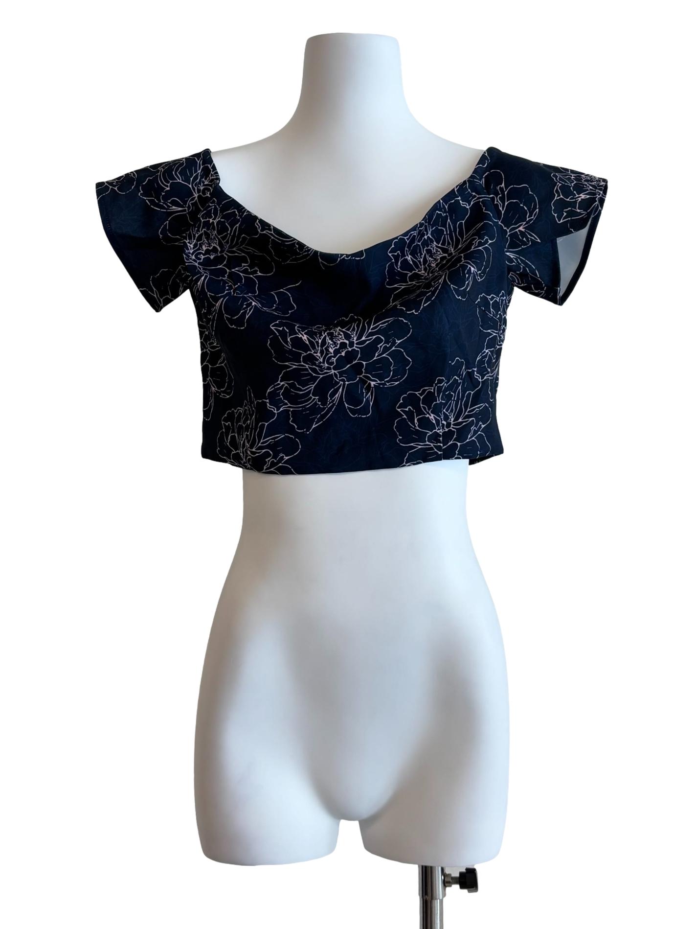 Navy Blue Floral Crop Top