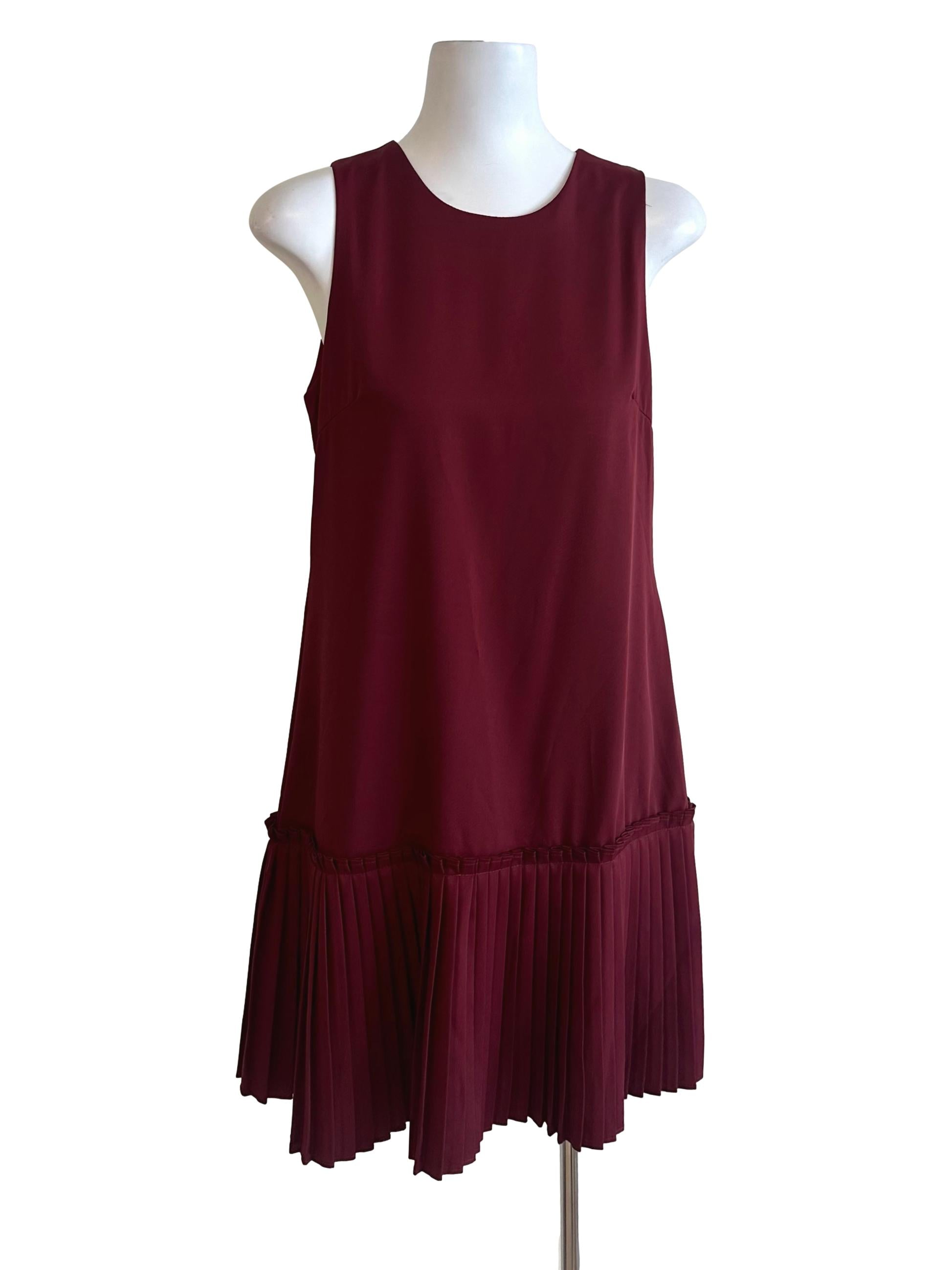 Maroon Red Pleated Border Tunic Dress