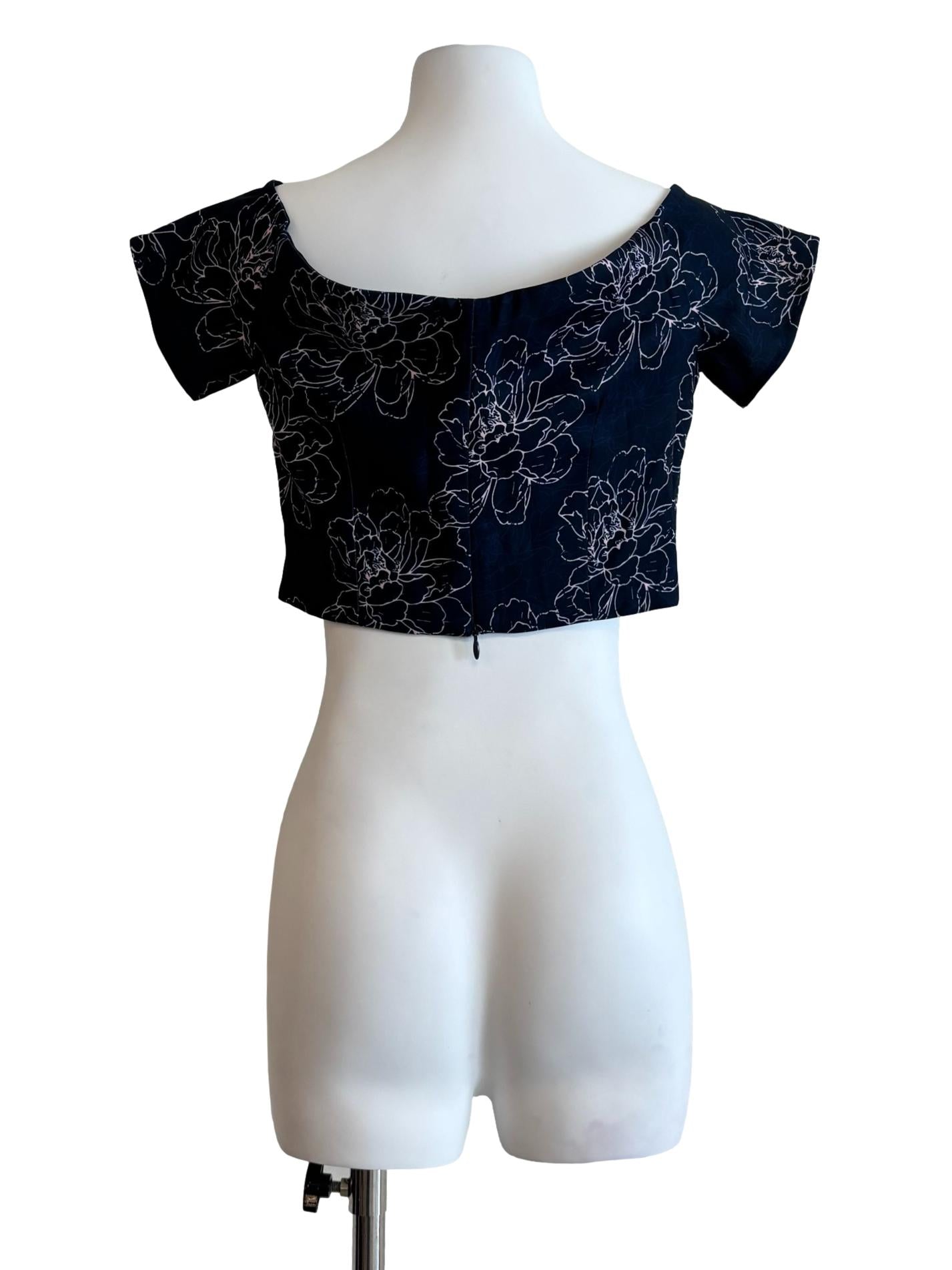 Navy Blue Floral Crop Top