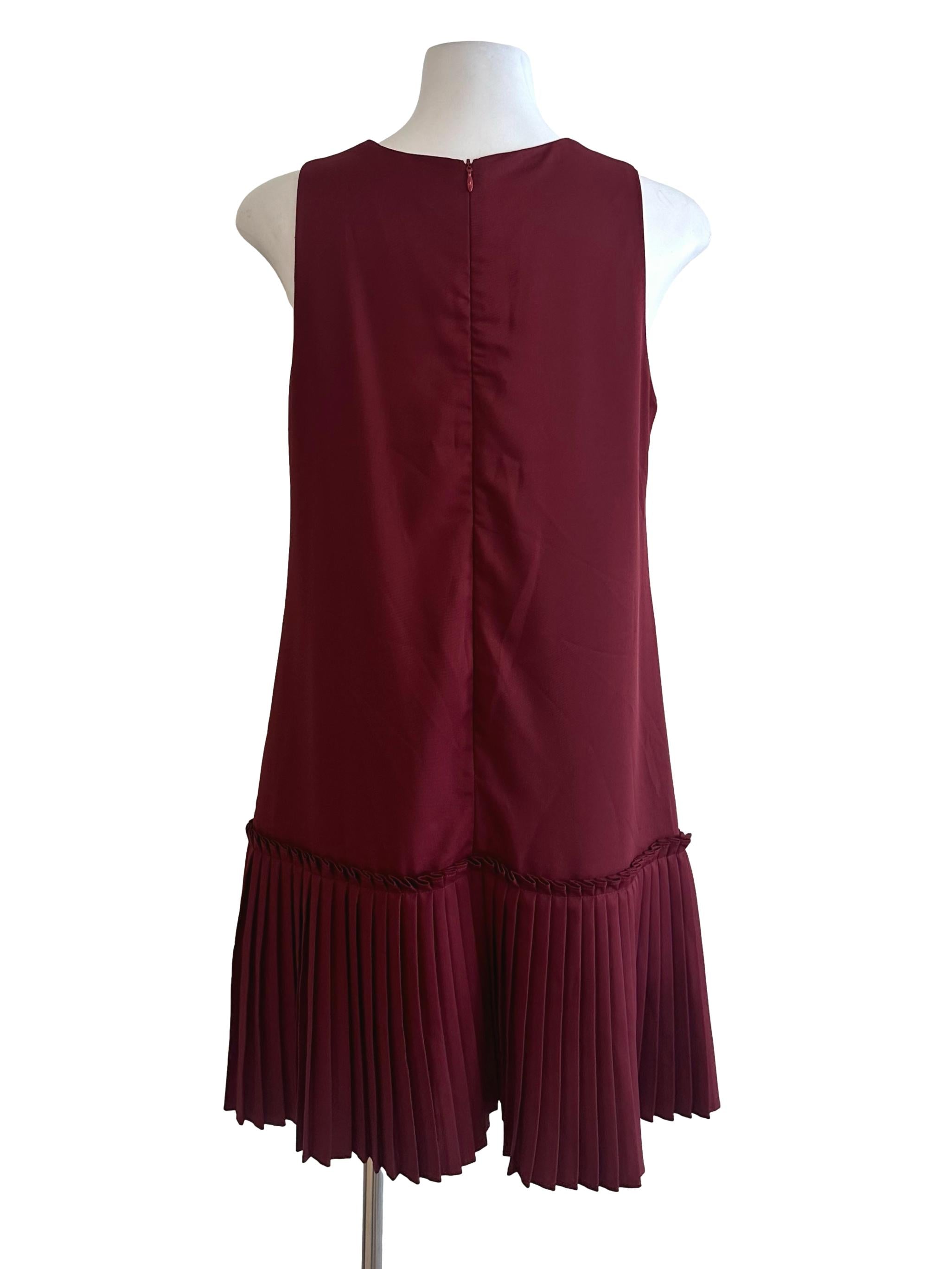Maroon Red Pleated Border Tunic Dress