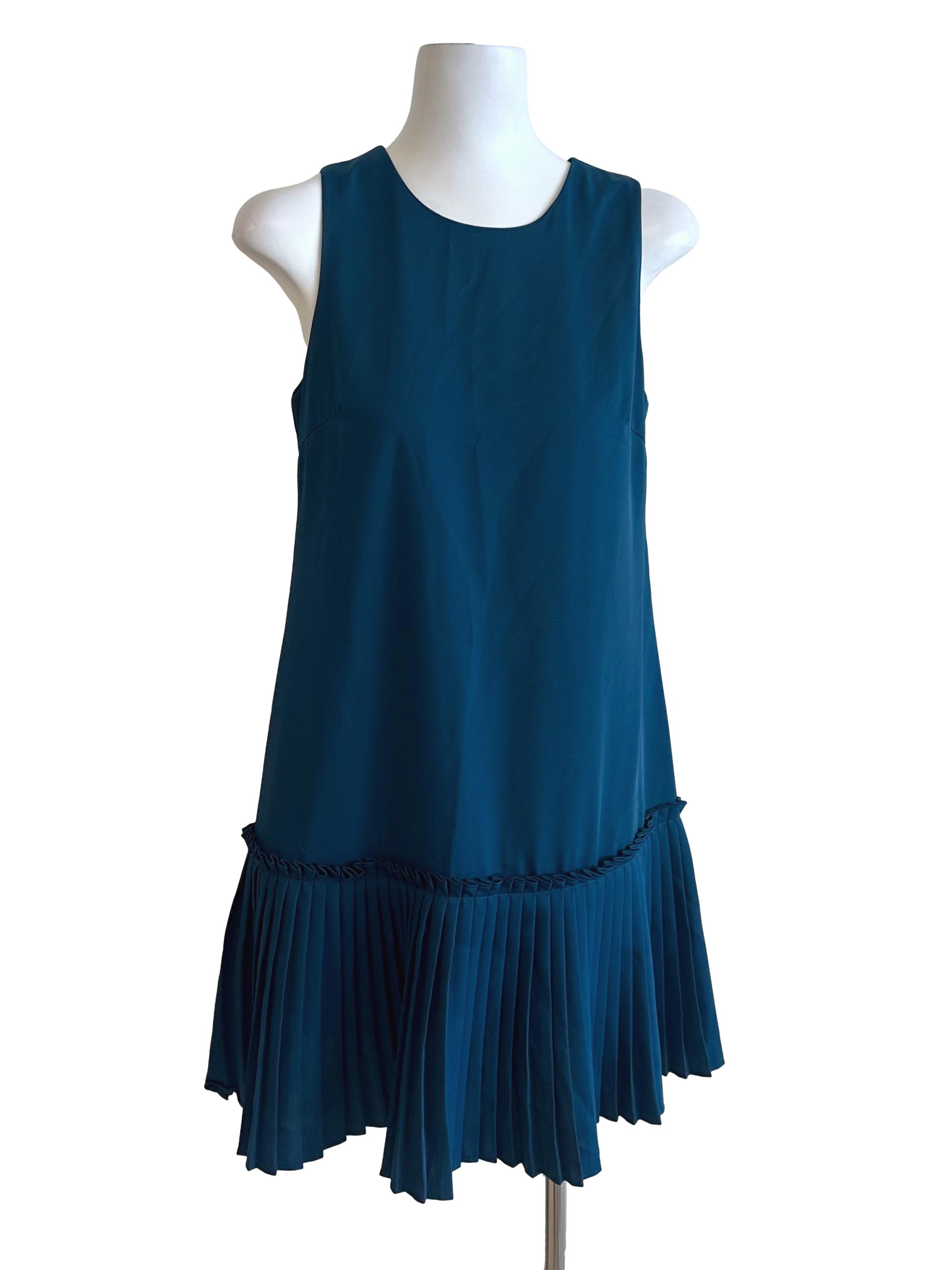 Teal Blue Pleated Border Tunic Dress