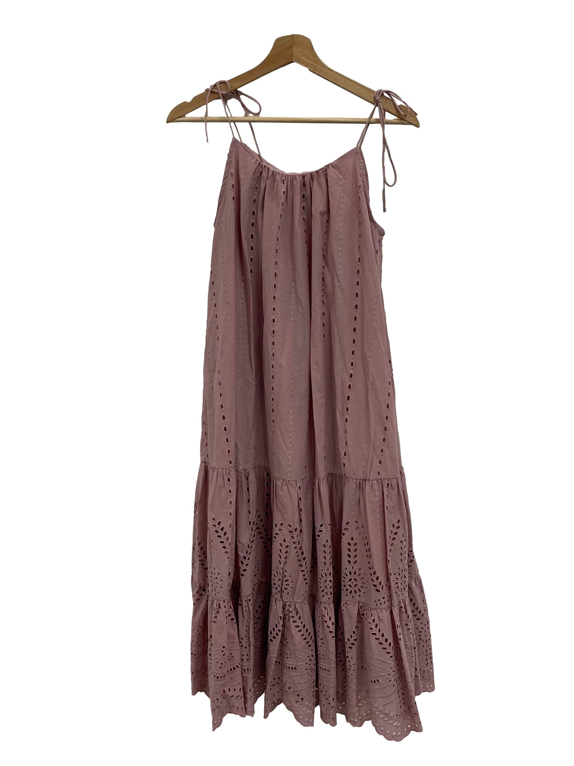 Fashmob Dusty Pink Roundneck Eyelet Halter Midi Dress