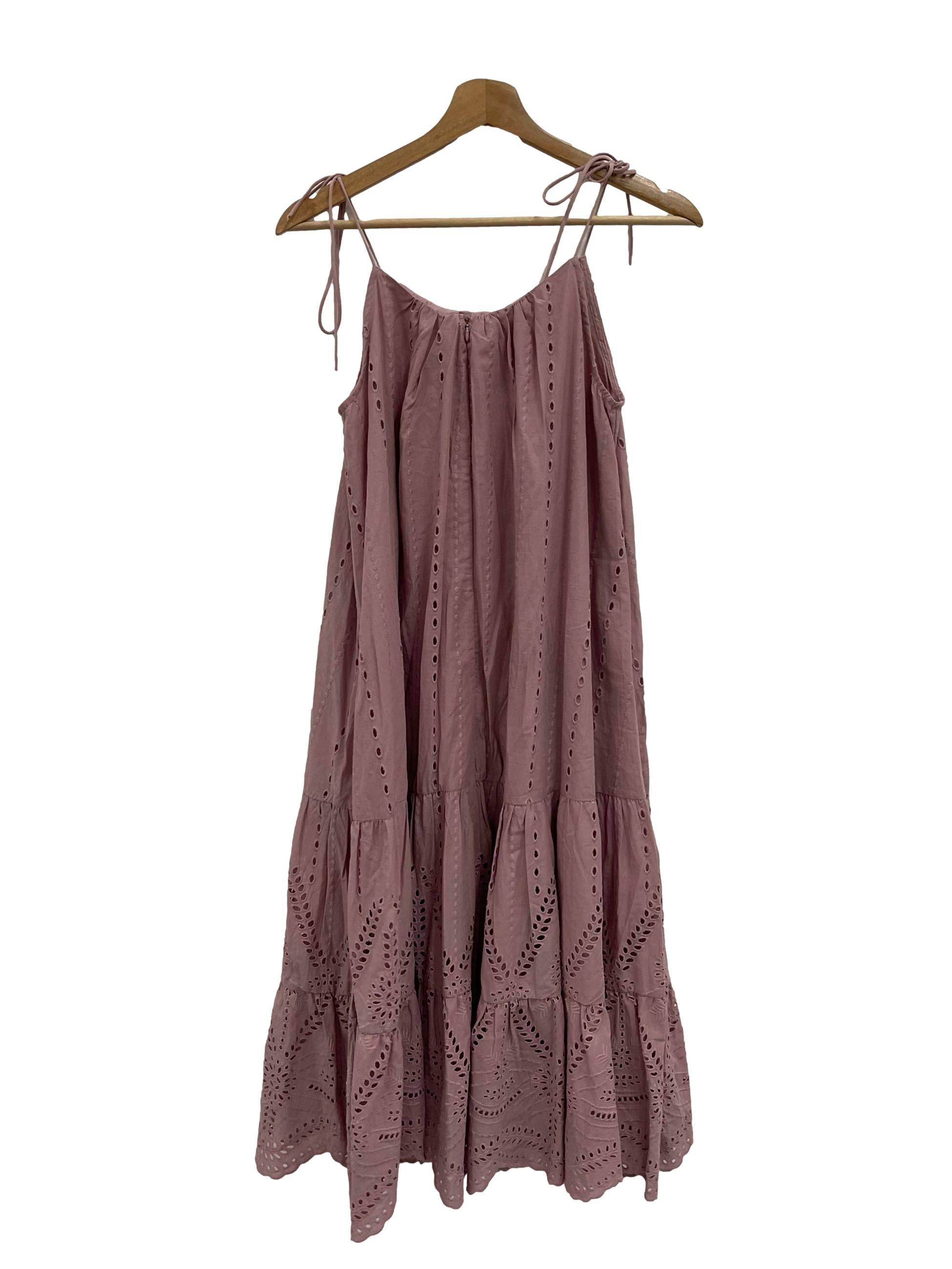 Dusty Pink Roundneck Eyelet Halter Midi Dress