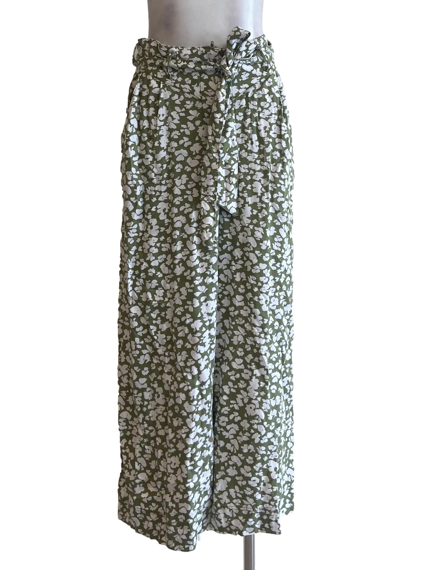 Olive Green & White Floral Formal Pants