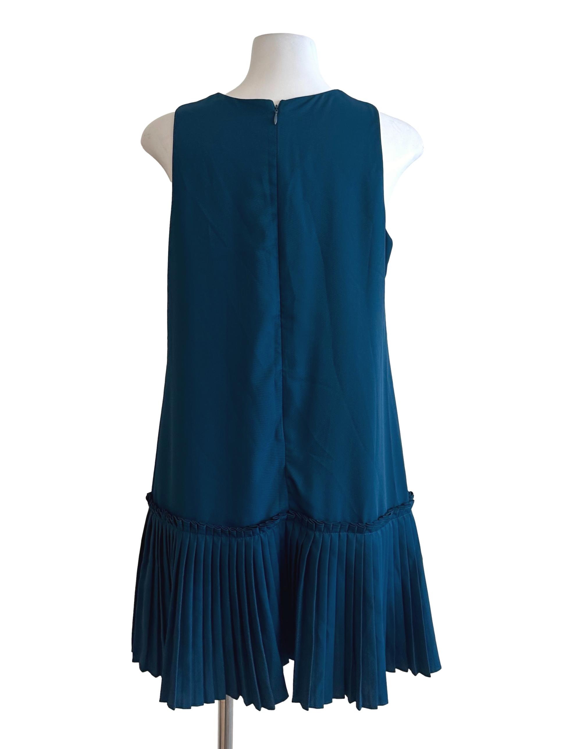 Teal Blue Pleated Border Tunic Dress