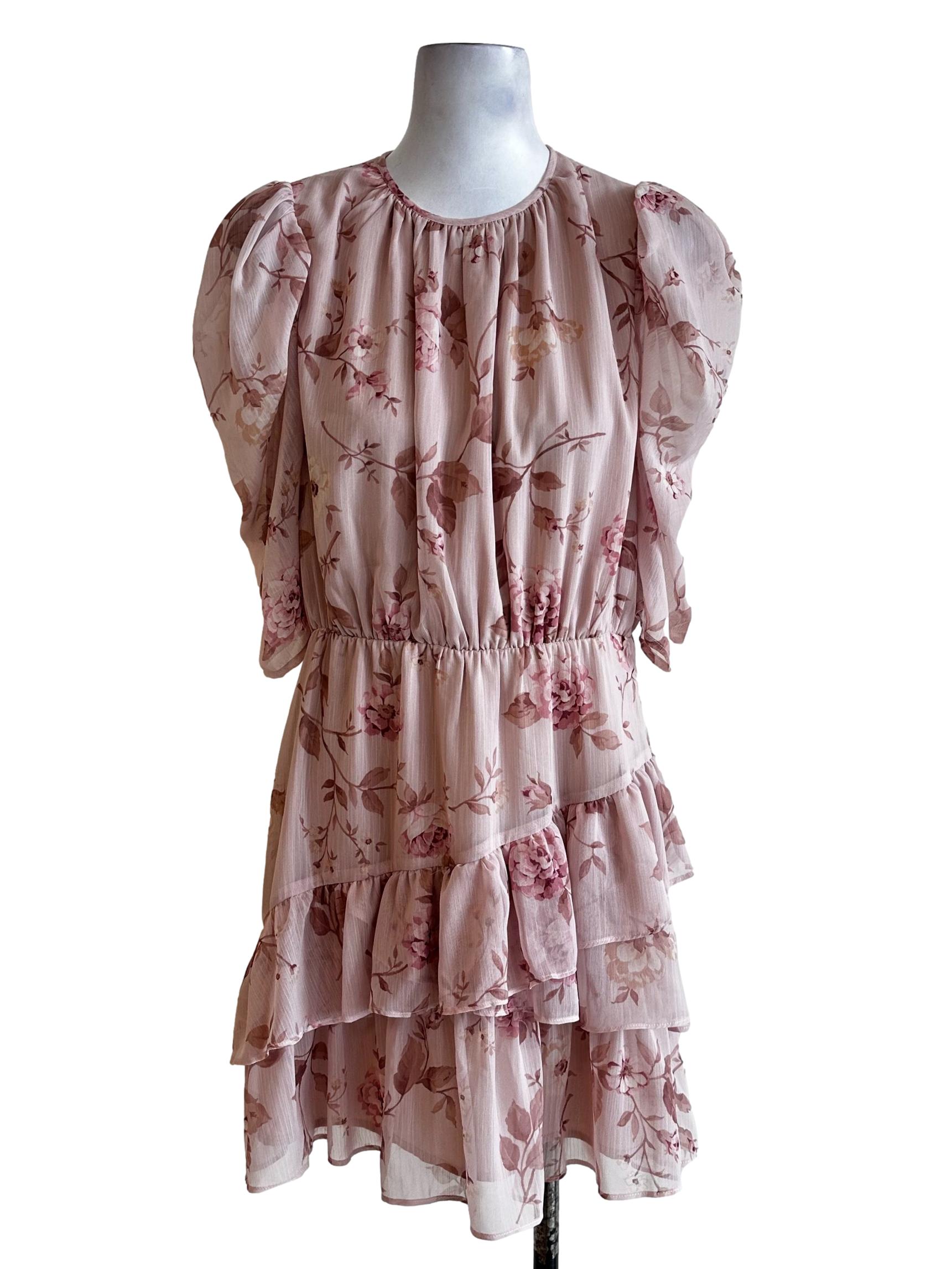 Crepe Pink Flower Pattern Dress