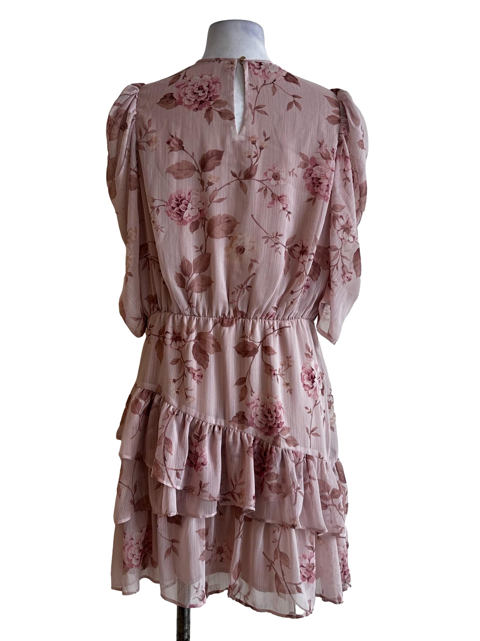 Crepe Pink Flower Pattern Dress
