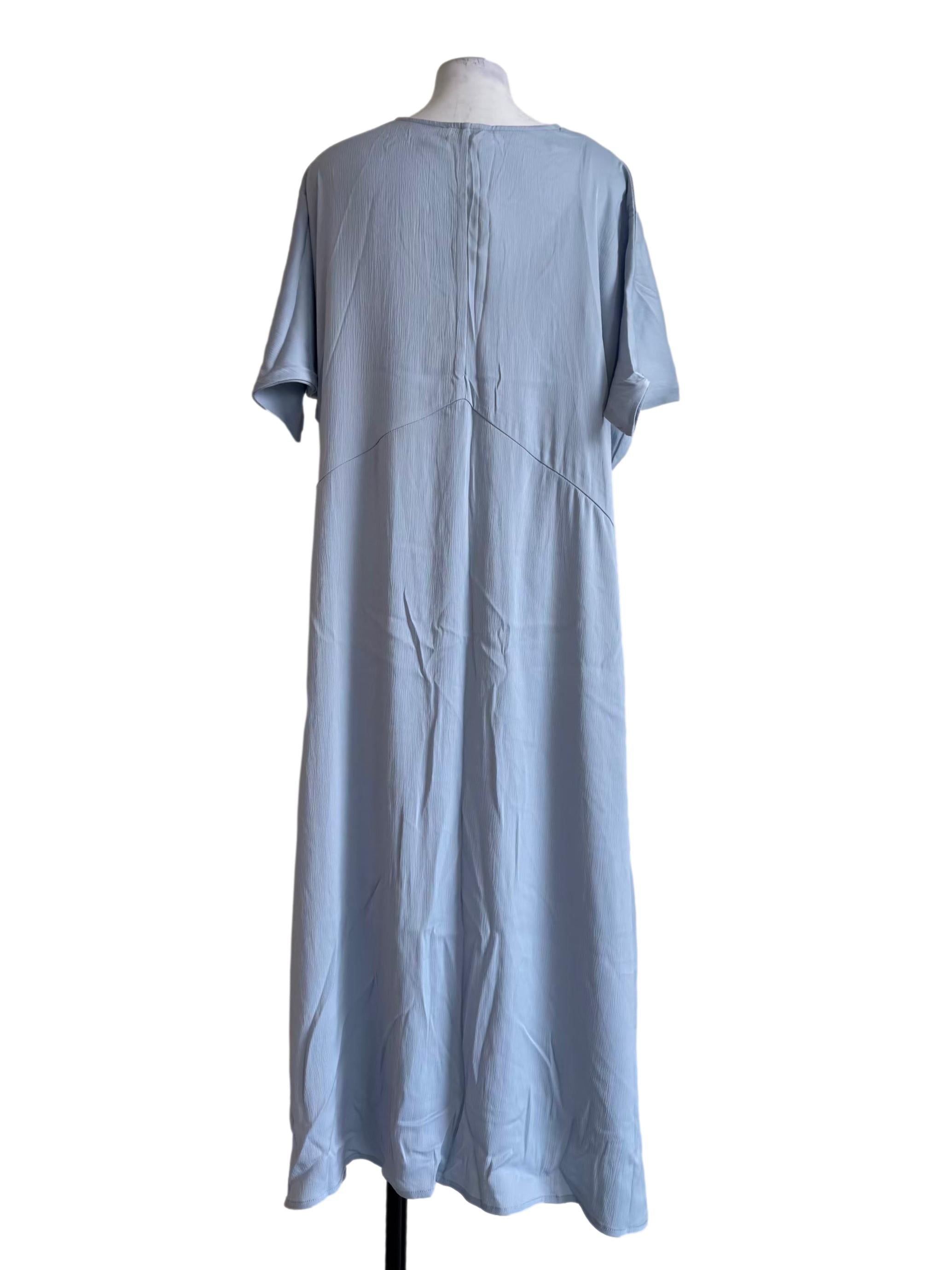 Blue Textured Gathered Sleeve Kaftan OSN