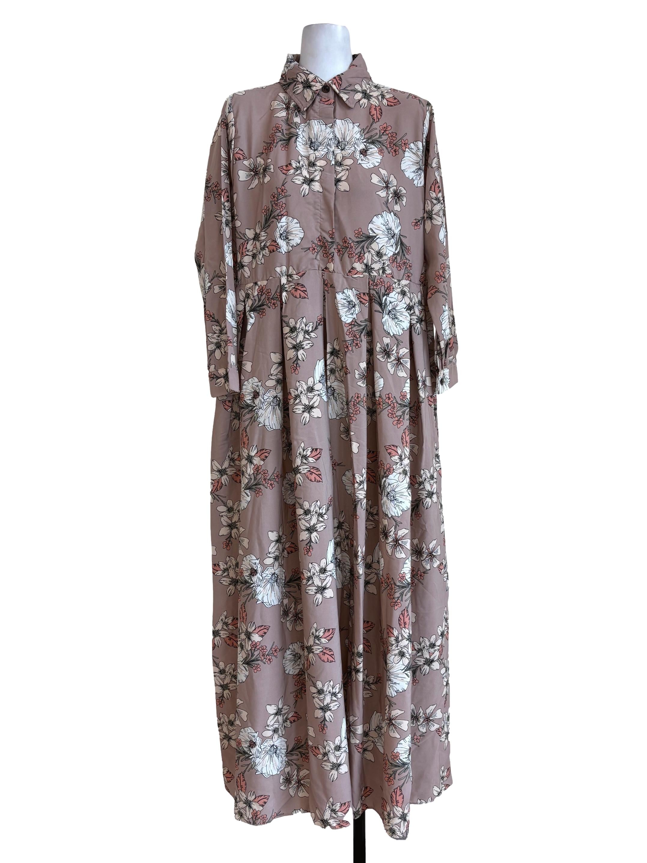 Crepe Pink Floral Pleated Dress