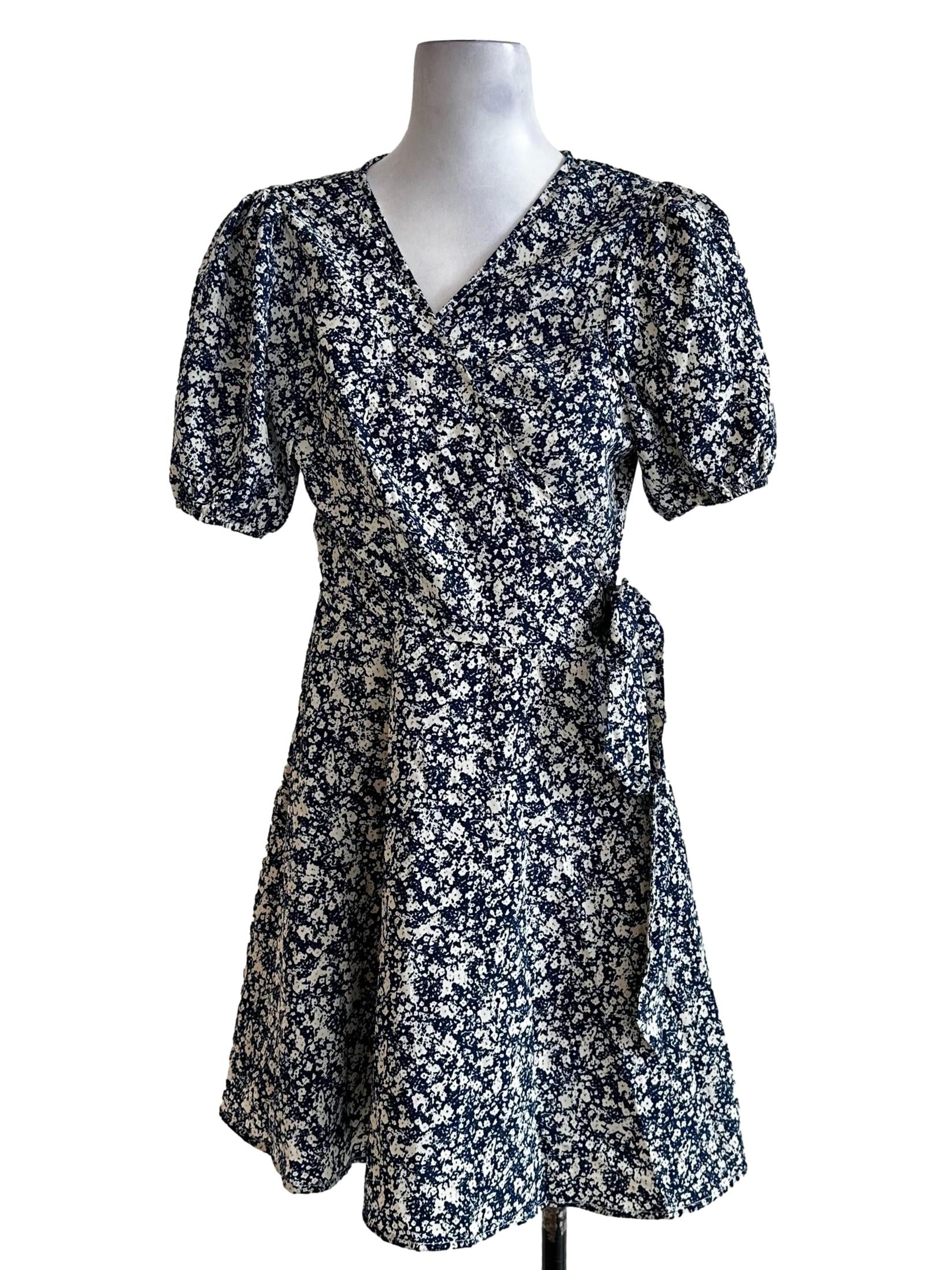 Blue Abstract Pattern Wrap Dress