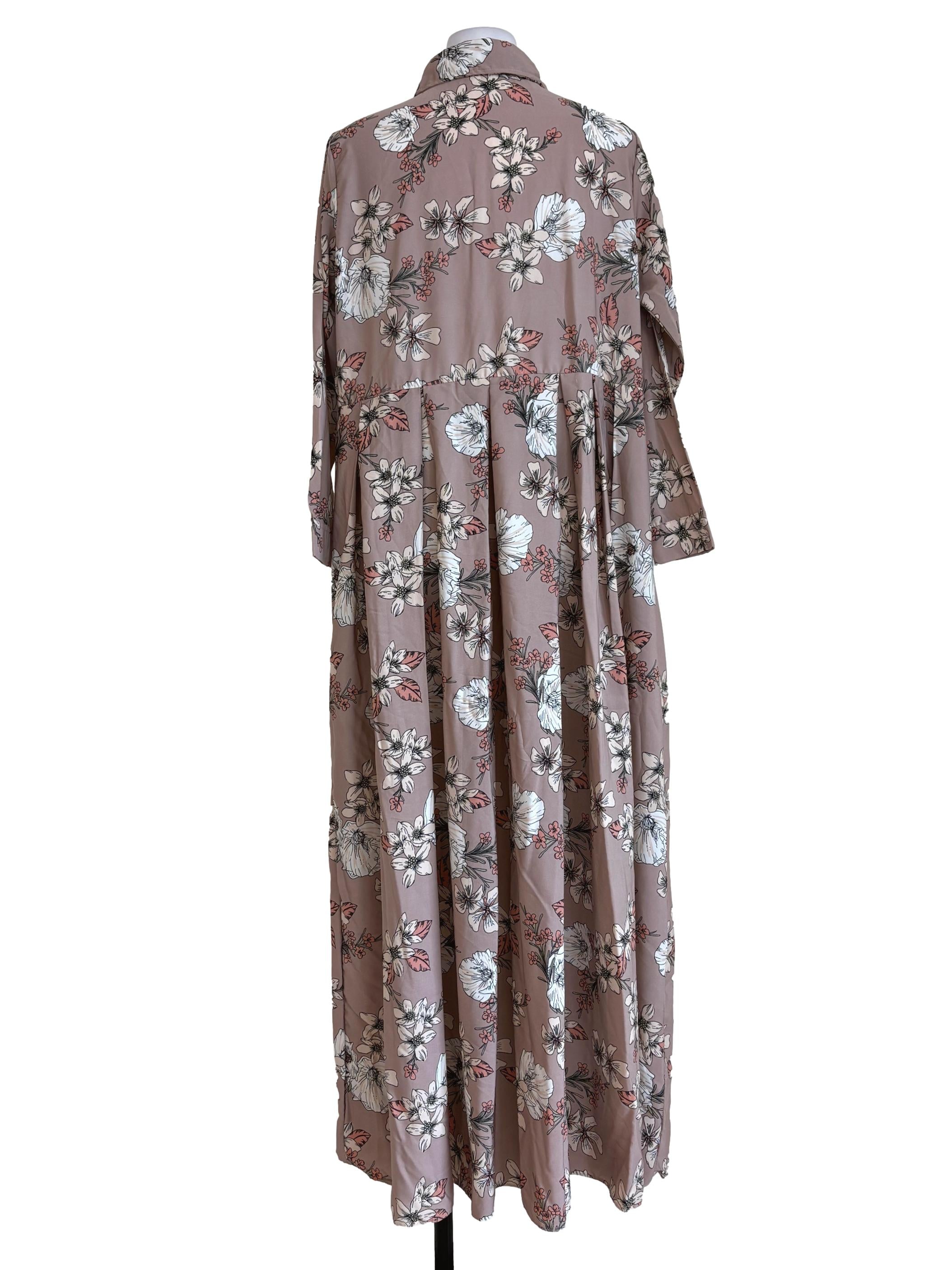 Crepe Pink Floral Pleated Dress