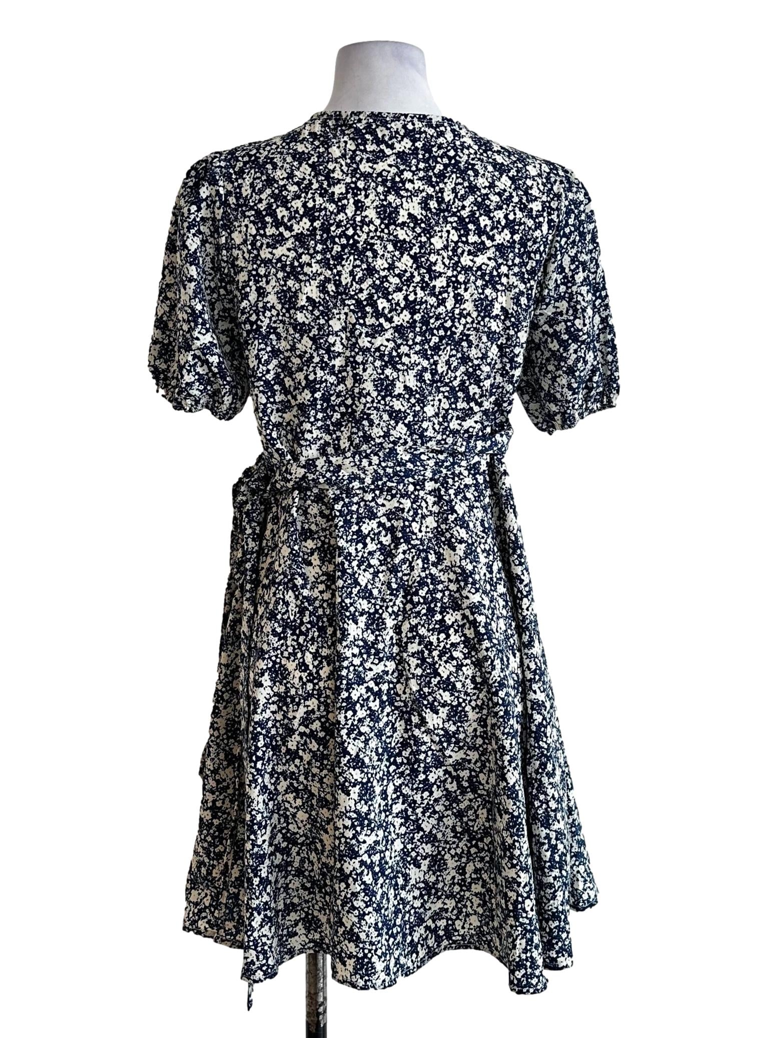 Blue Abstract Pattern Wrap Dress