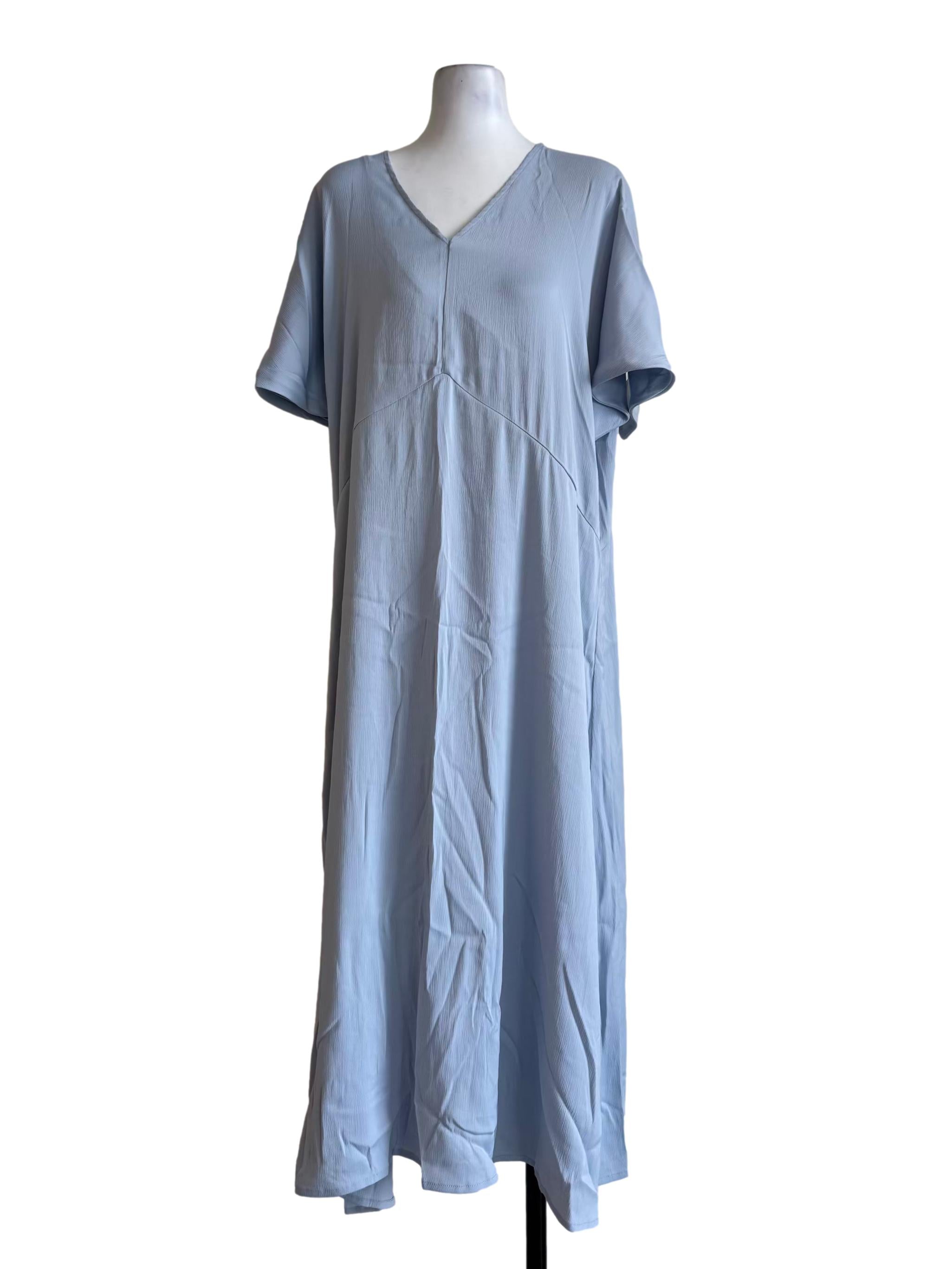 Blue Textured Gathered Sleeve Kaftan OSN