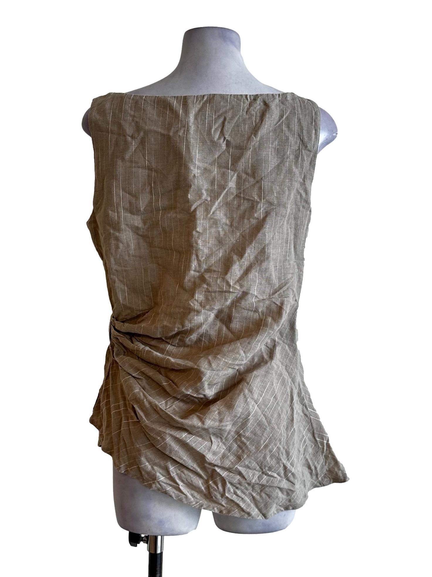 Sand Beige Stripes Sleeveless Top