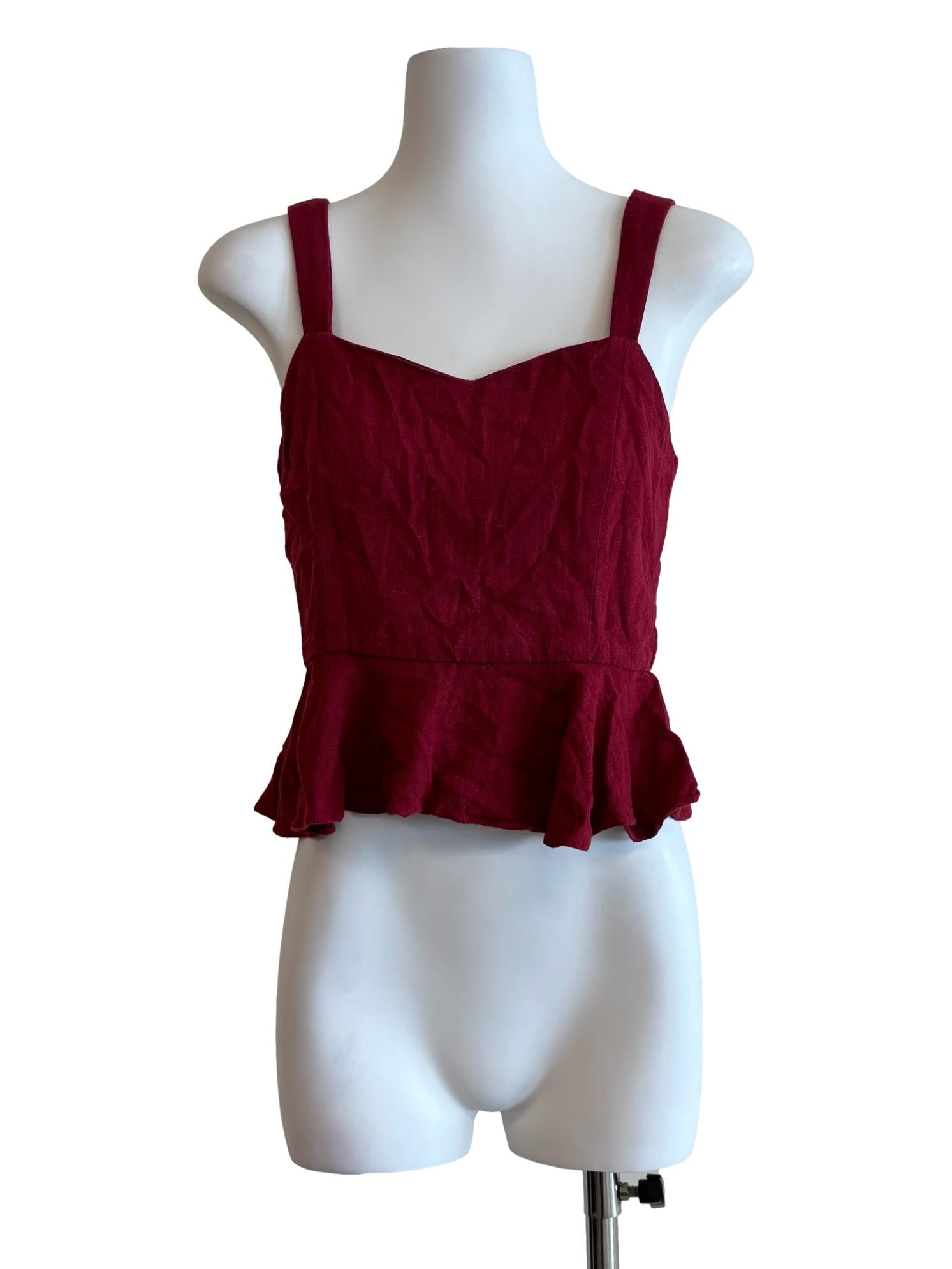 Crimson Red Sleeveless Peplum Top