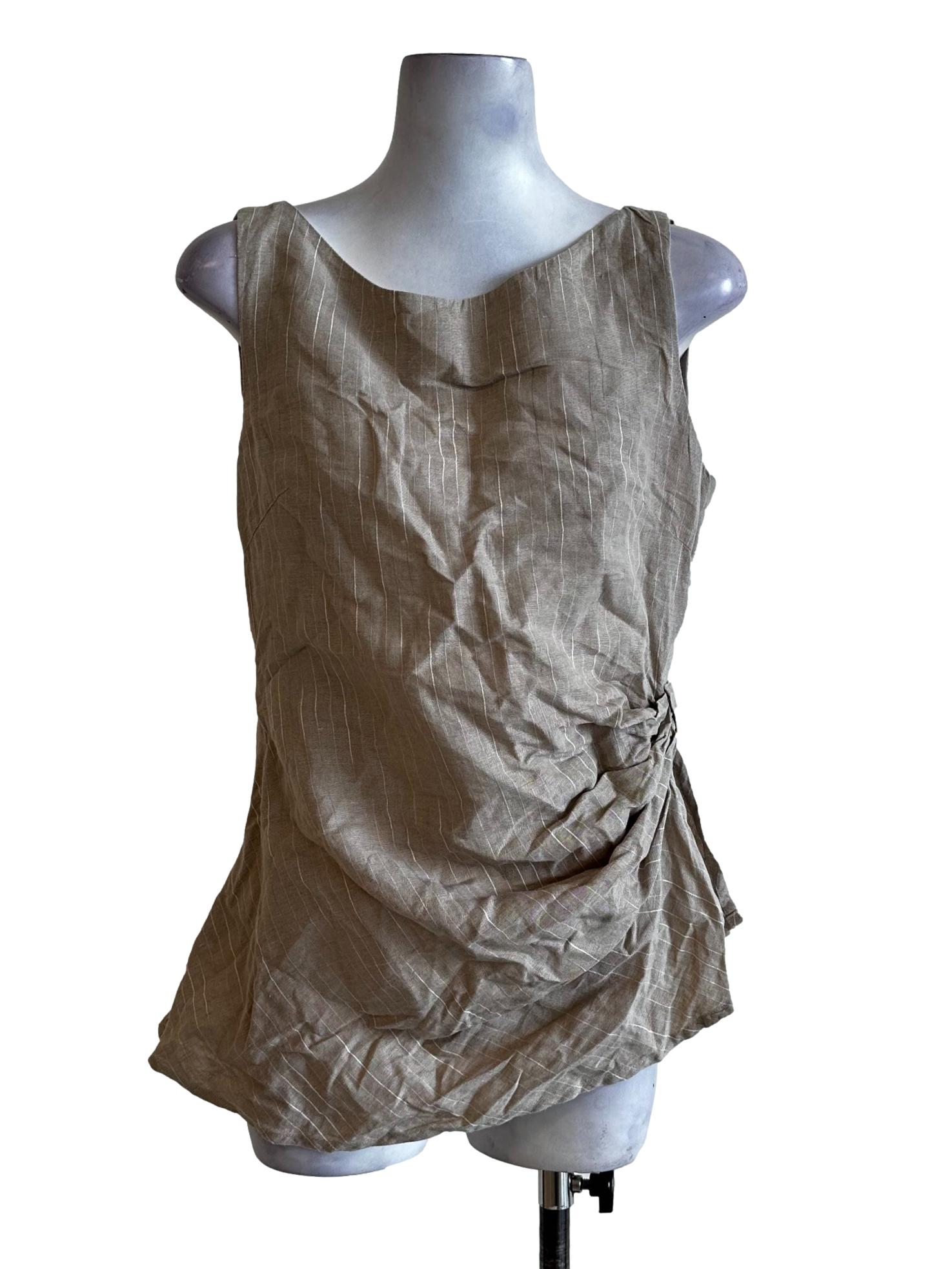 Sand Beige Stripes Sleeveless Top