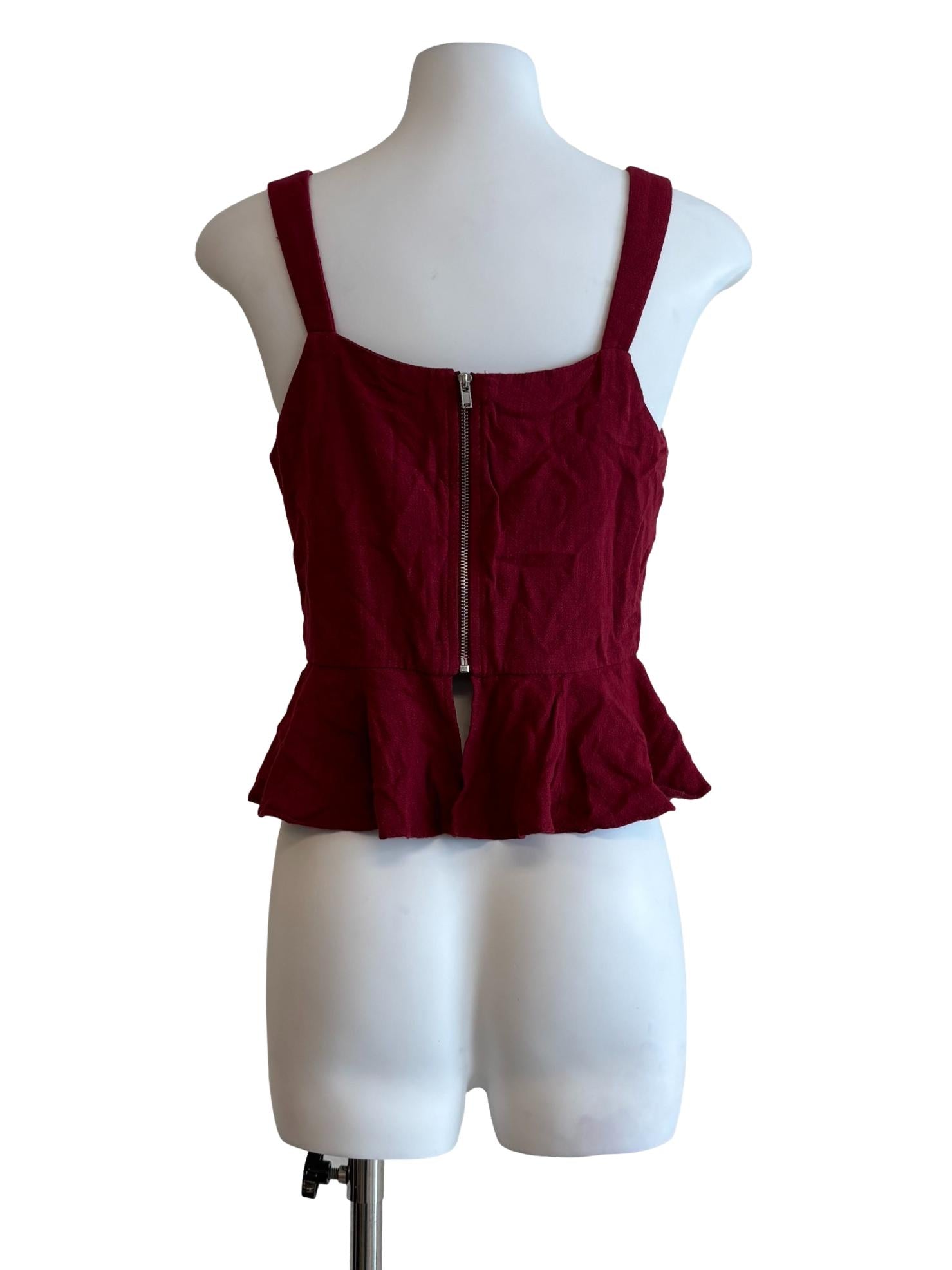 Crimson Red Sleeveless Peplum Top