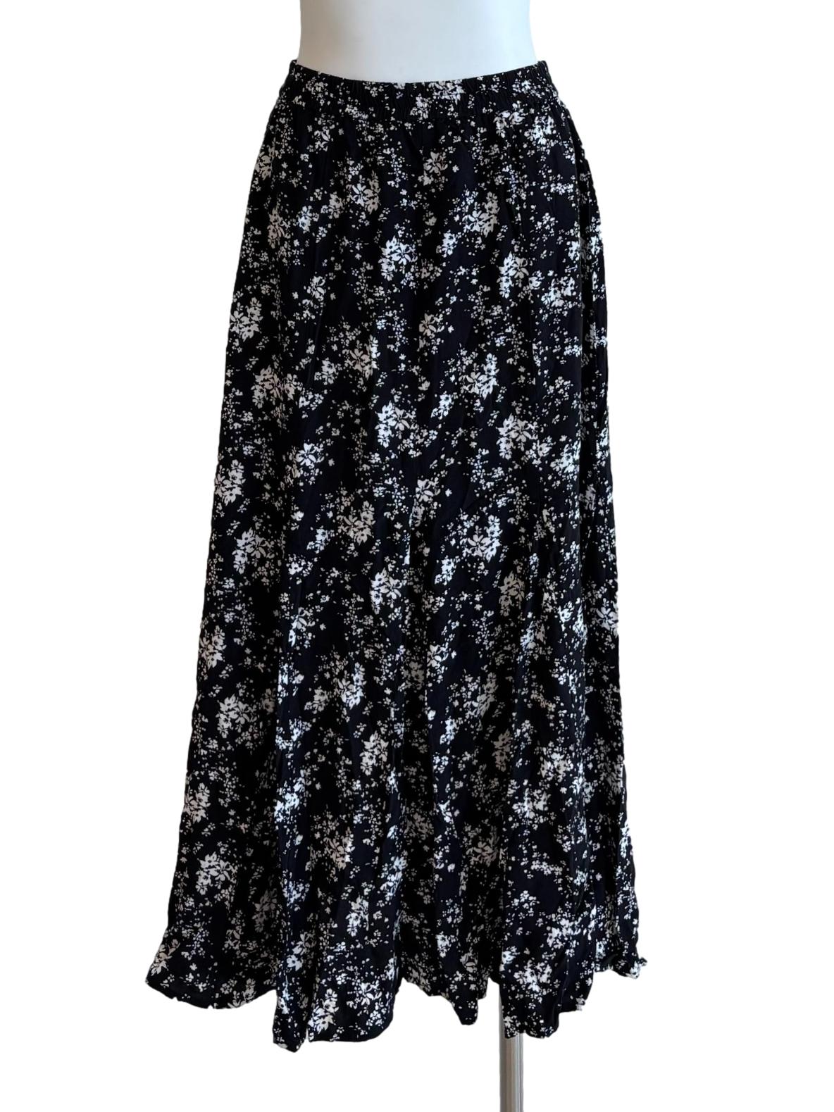Black Floral Print Flowy Skirt