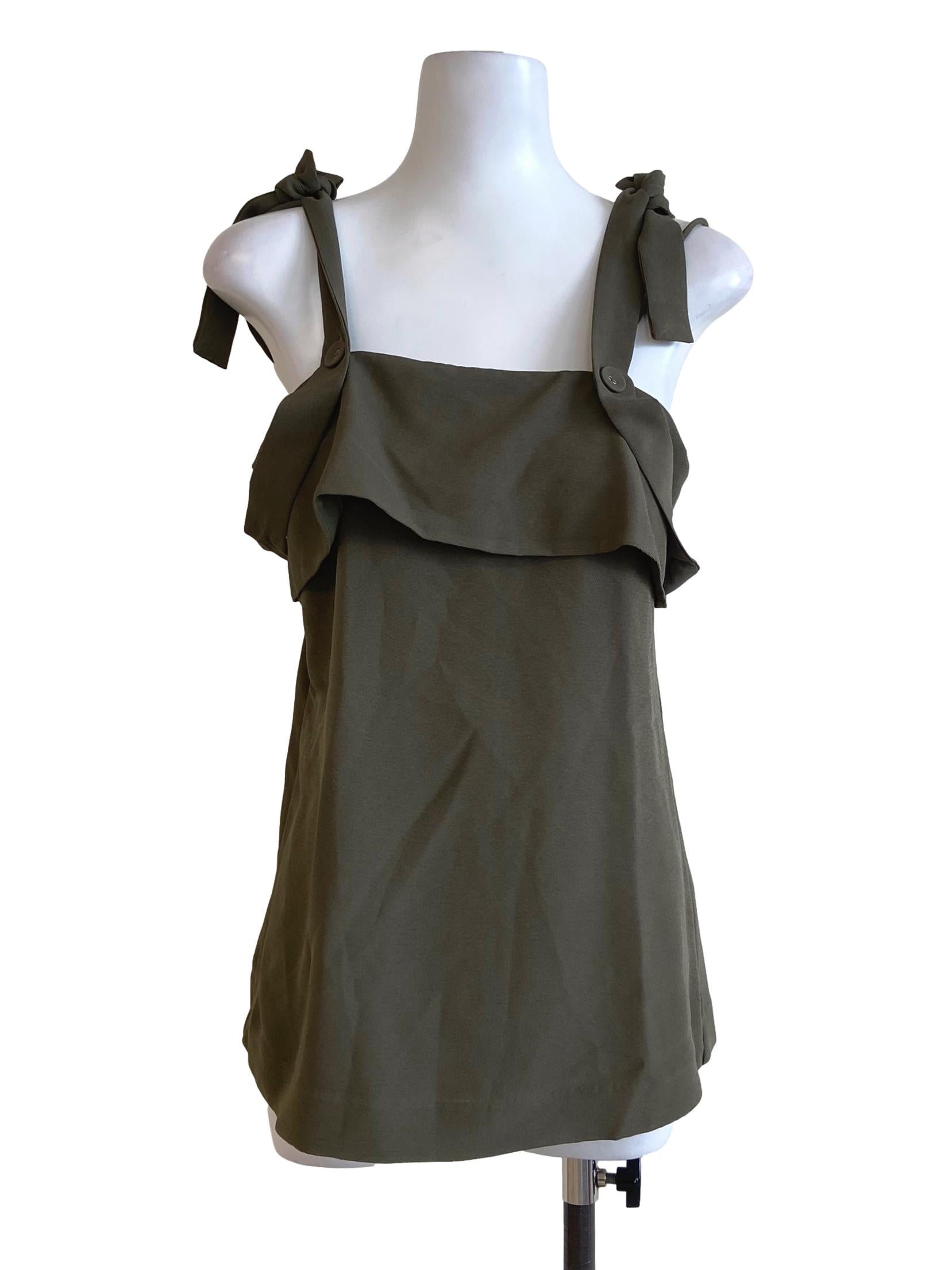 Moss Green Spaghetti Strap Twill Blouse