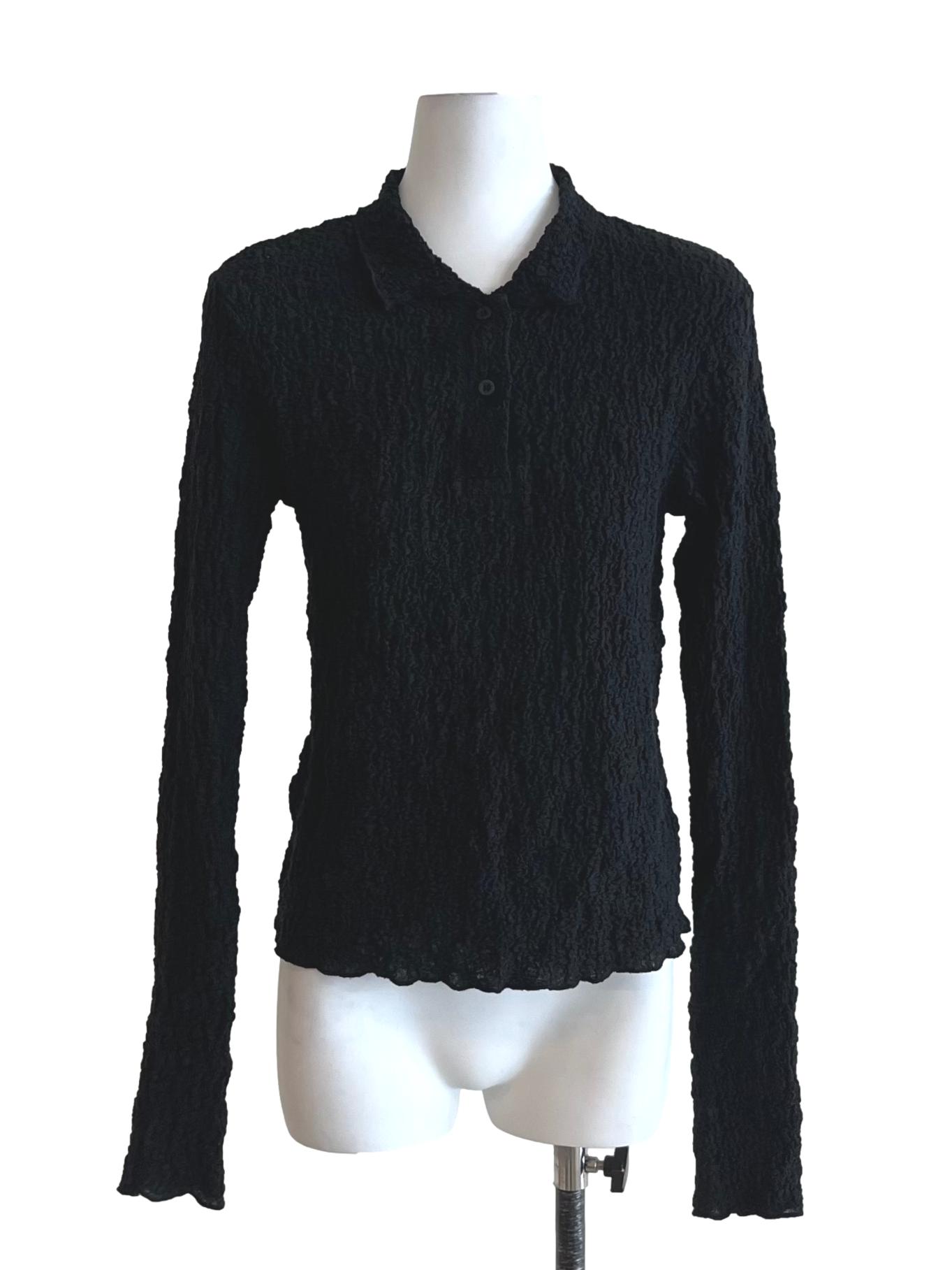Black Textured Long Sleeve Top