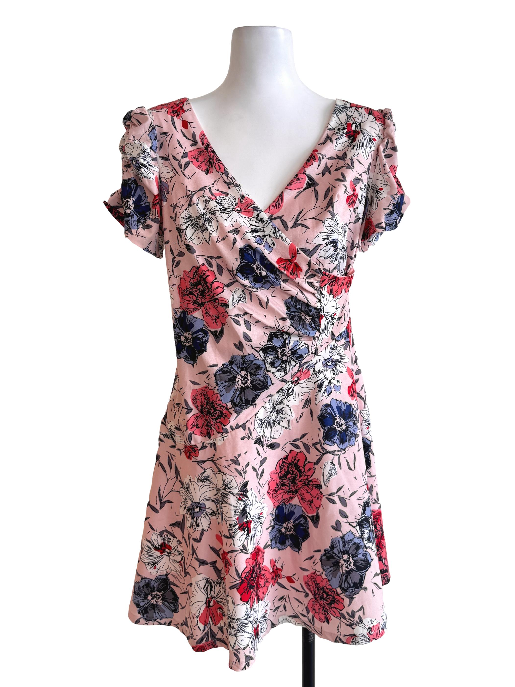 Cantaloupe Orange Floral Deep V Neck Dress