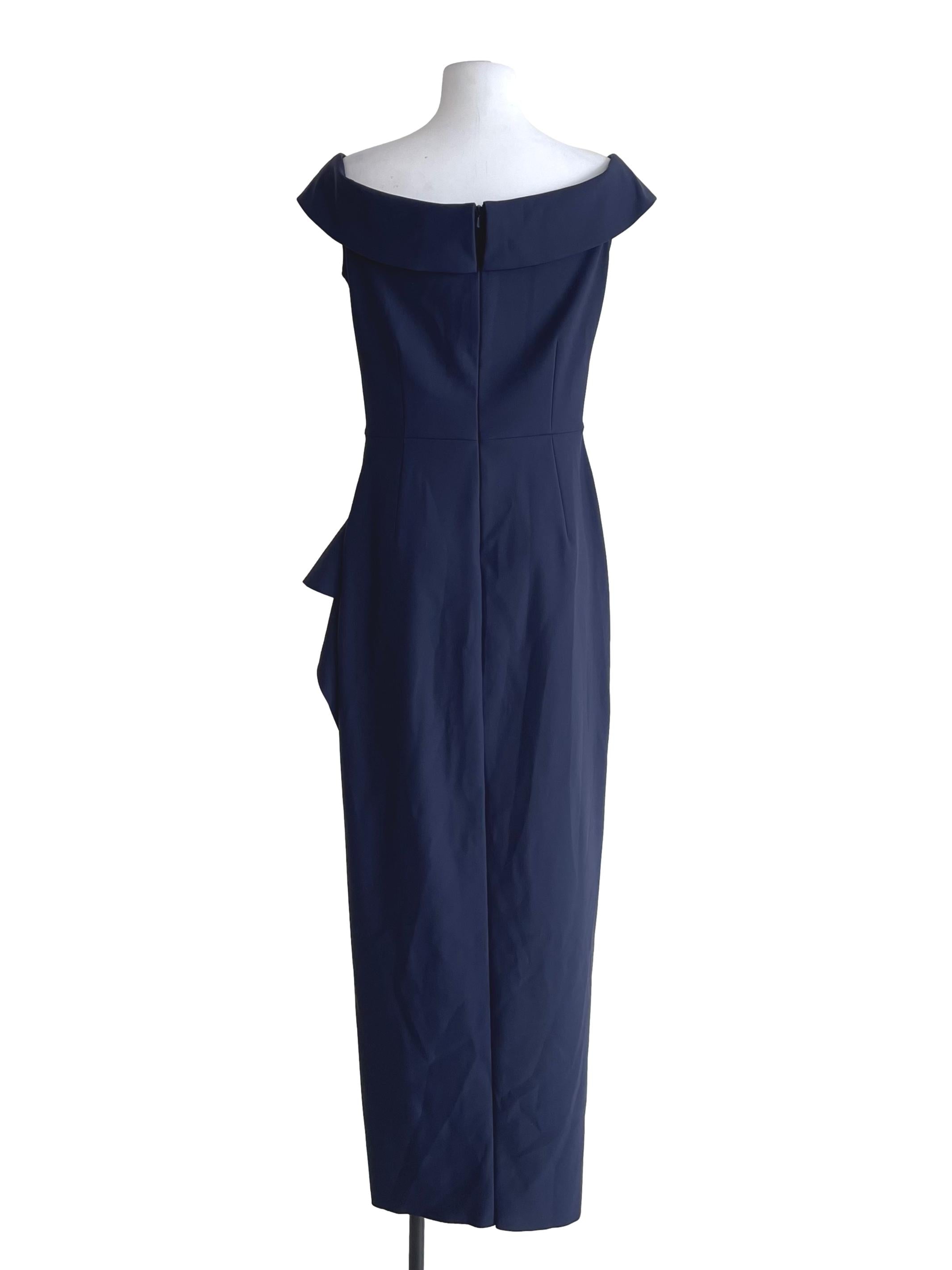 Navy Off Shoulder Draped Sheath Dress