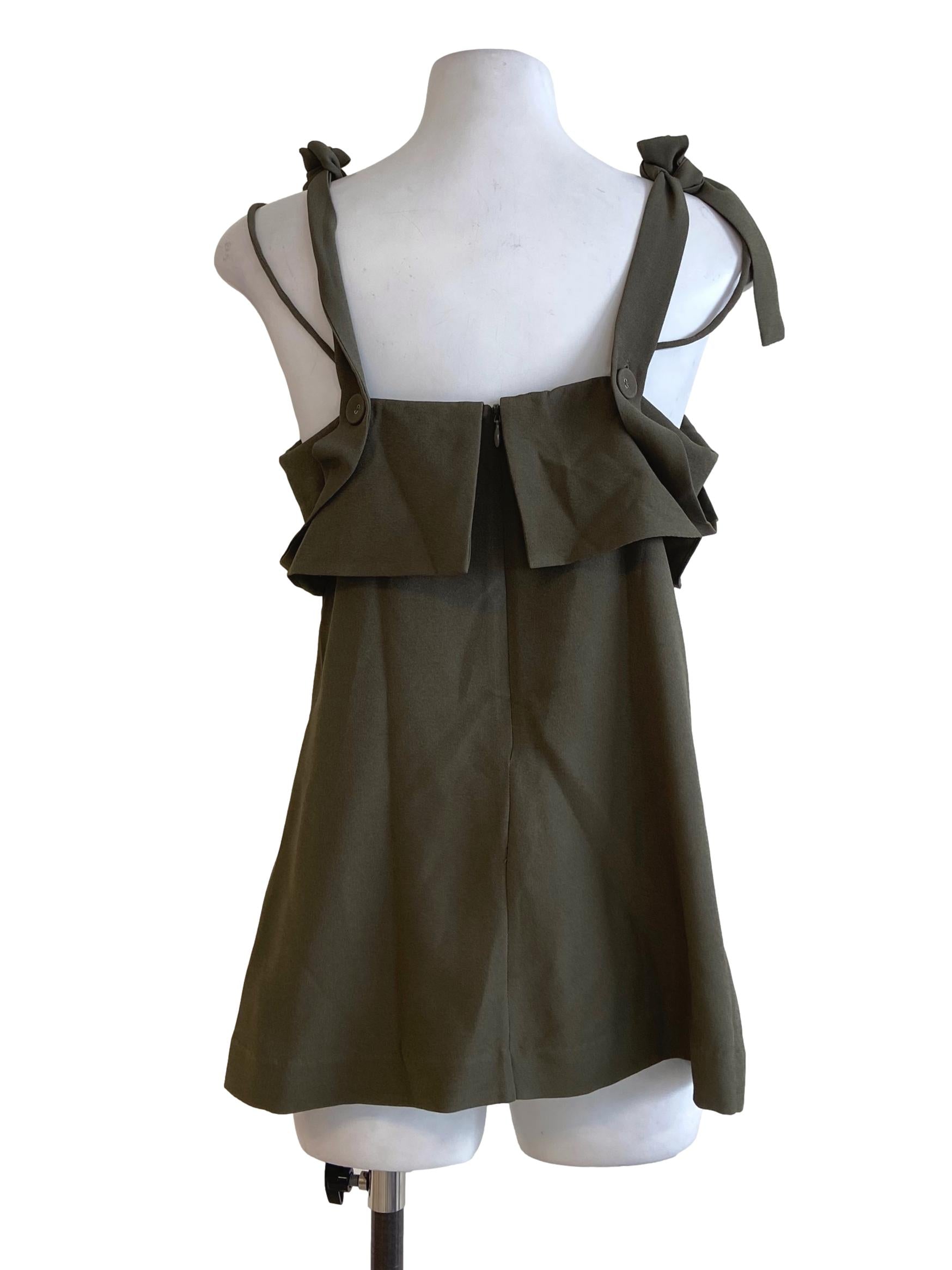 Moss Green Spaghetti Strap Twill Blouse