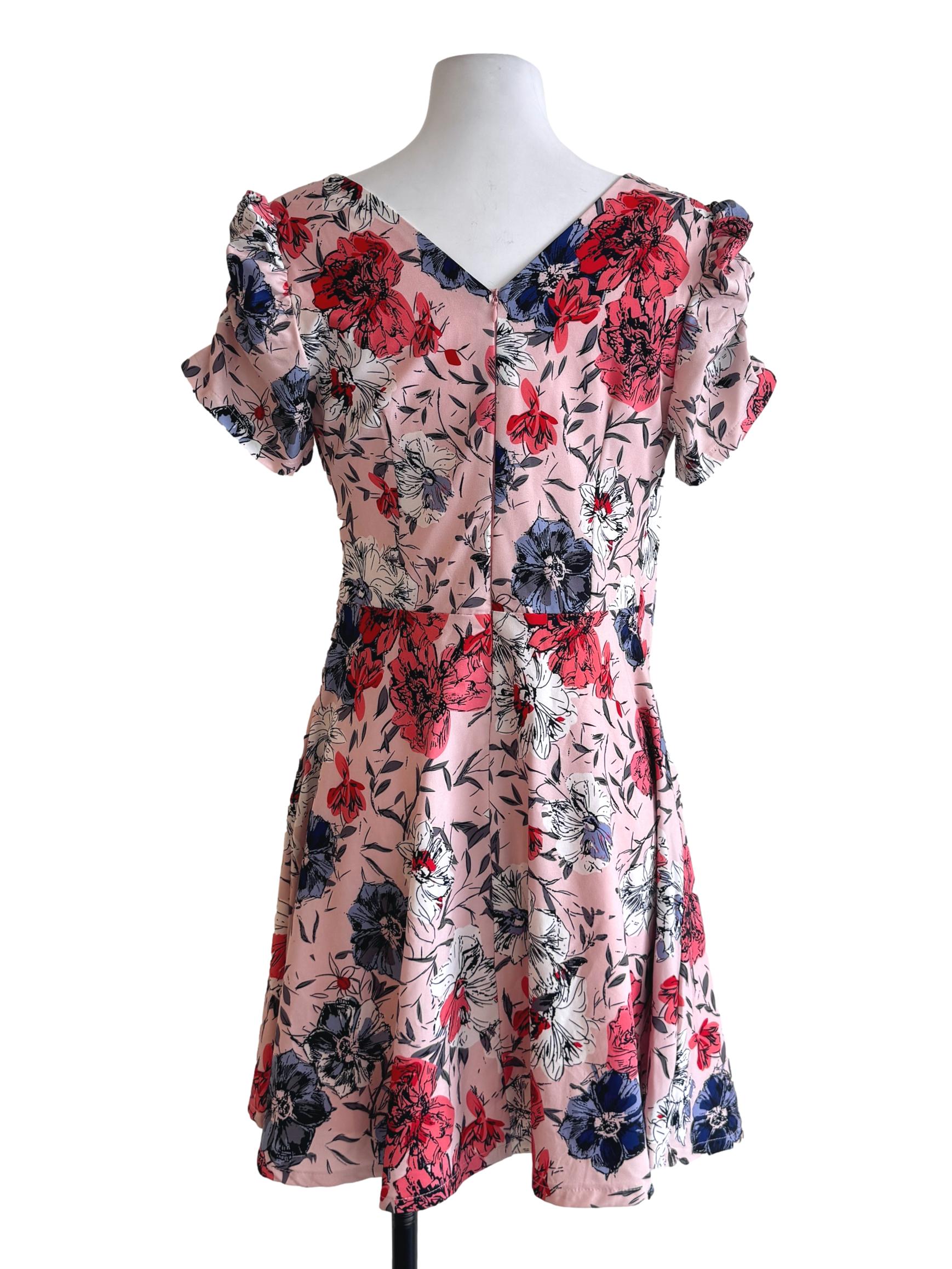 Cantaloupe Orange Floral Deep V Neck Dress