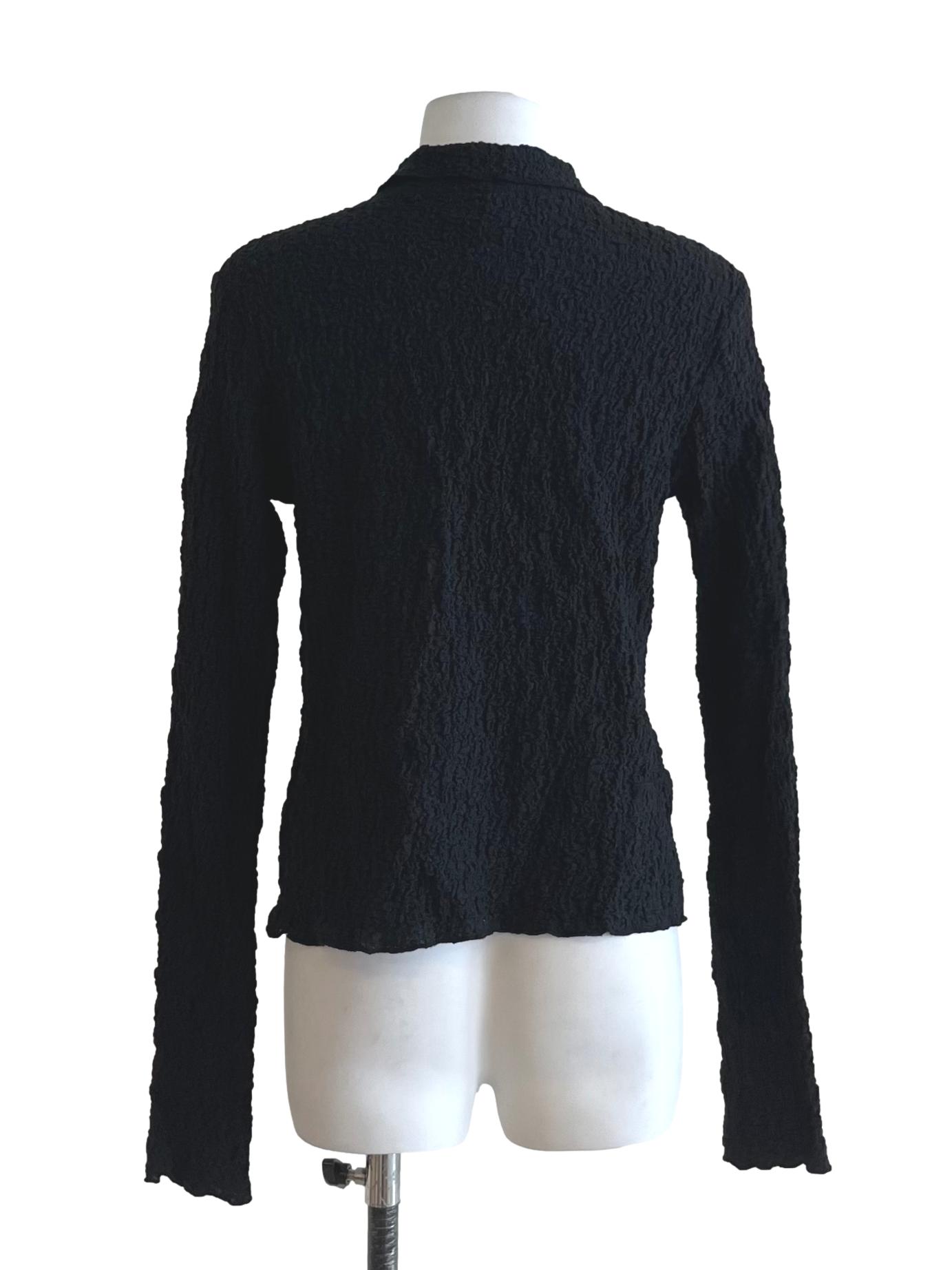 Black Textured Long Sleeve Top