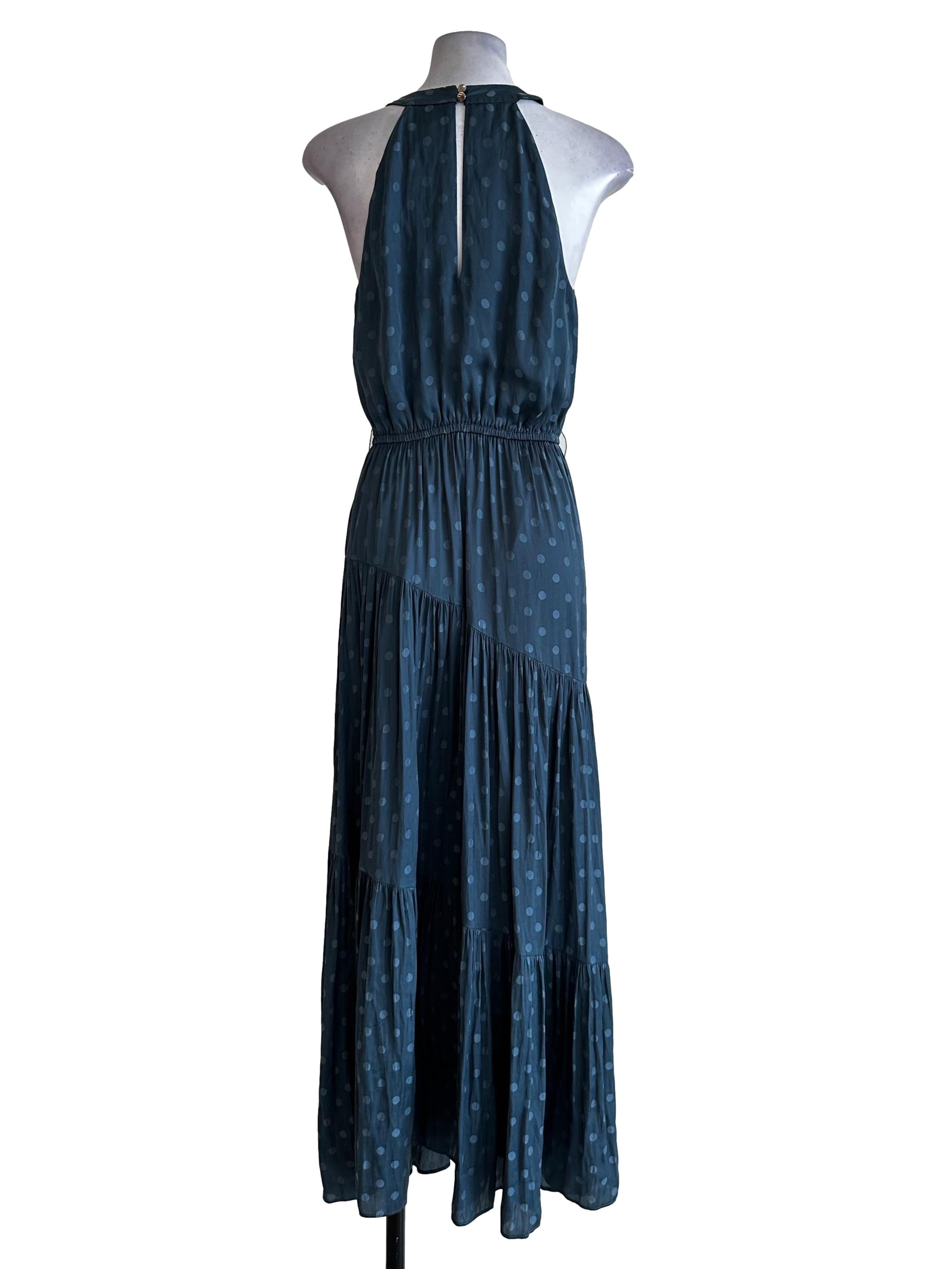 Spruce Blue Polka Dots Pattern Halter Dress