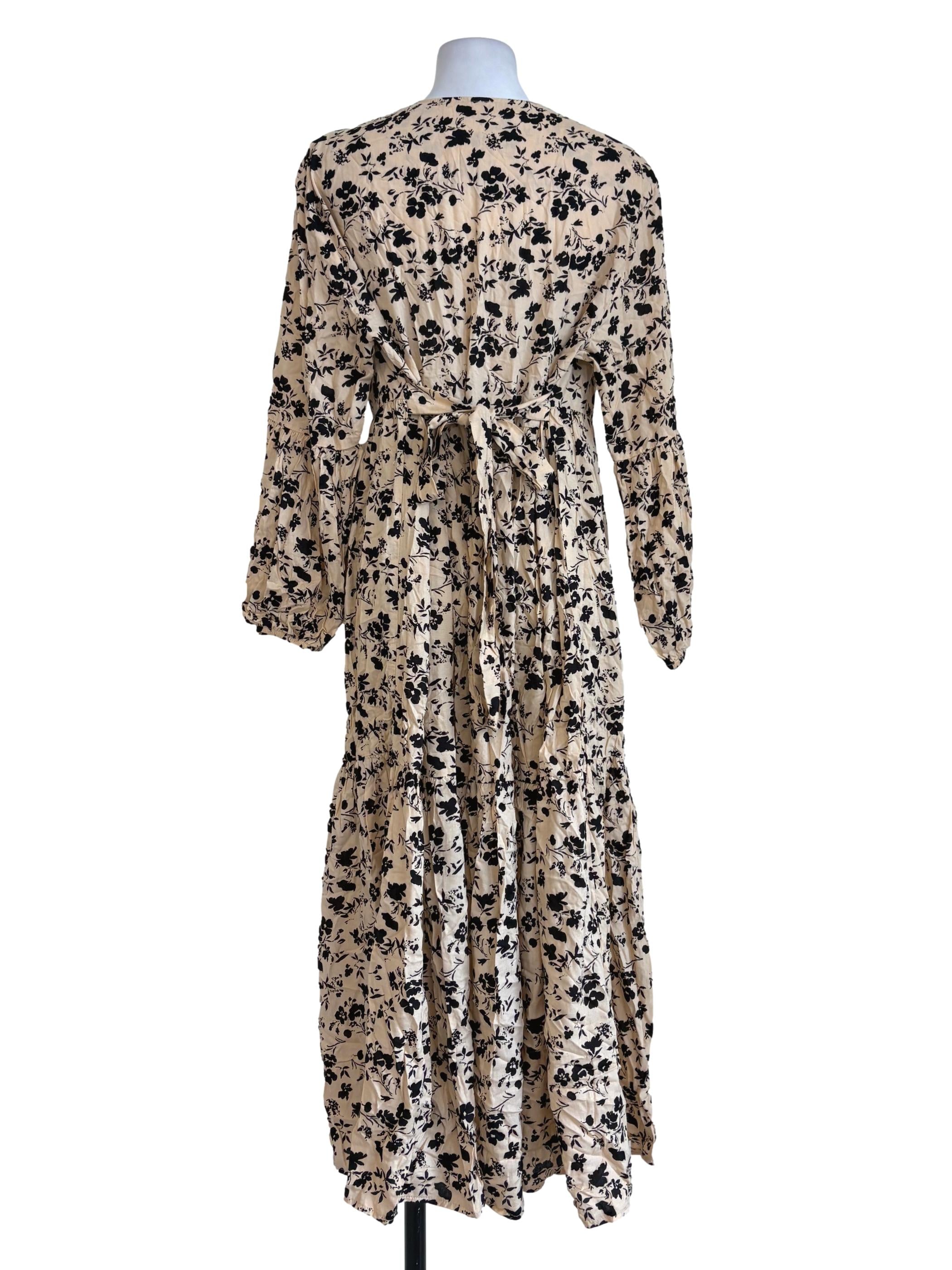 Eggnog Floral Tiered Buttoned Dress