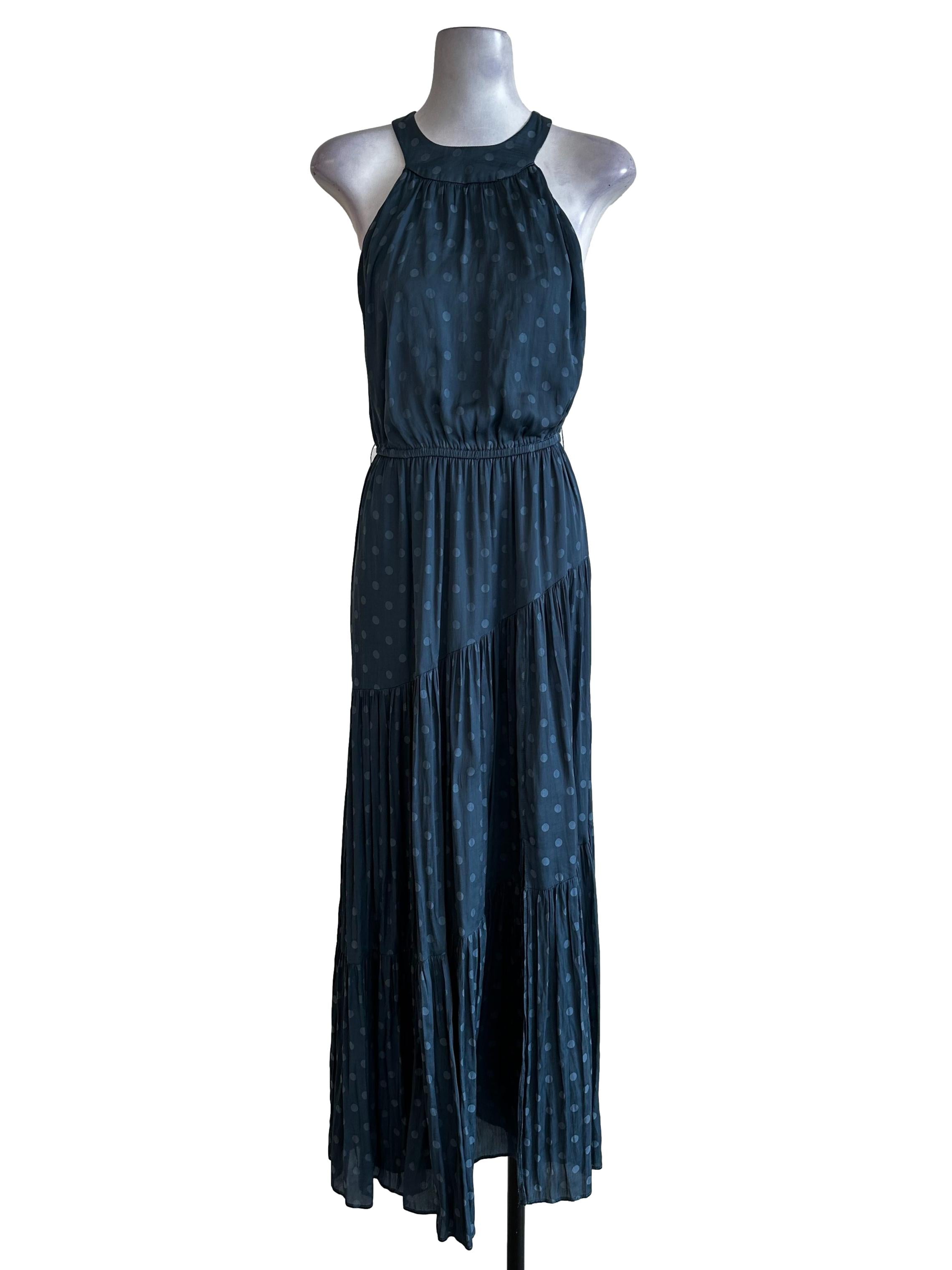 Spruce Blue Polka Dots Pattern Halter Dress