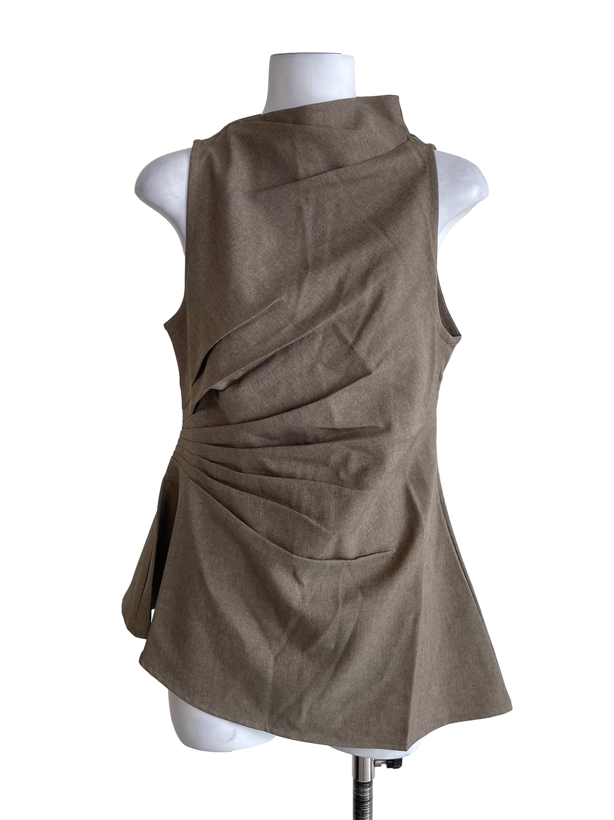 Hazelnut Beige Pleated Snatch Top
