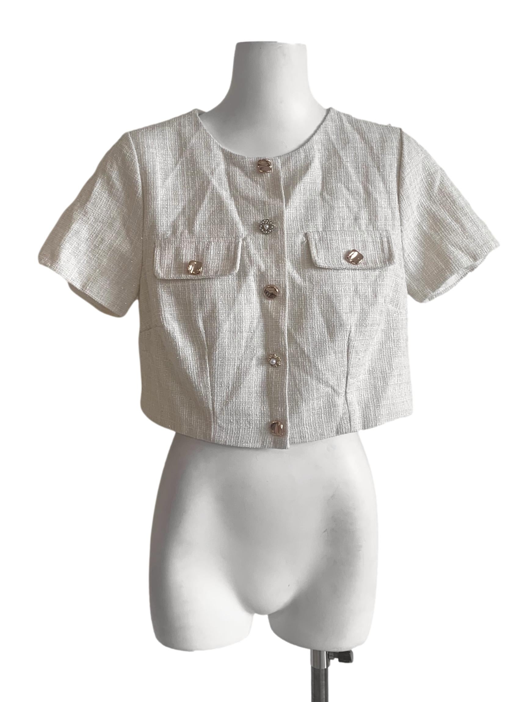 Parchment White Tweed Top